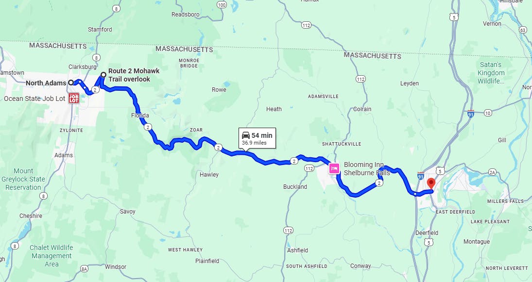 map route Mohawk Trail Scenic Byway, Massachusetts Best Motorcycle Routes & Rides in New England