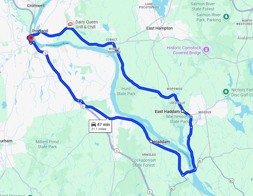 map route Connecticut River Valley Ride, Connecticut Best Motorcycle Routes & Rides in New England