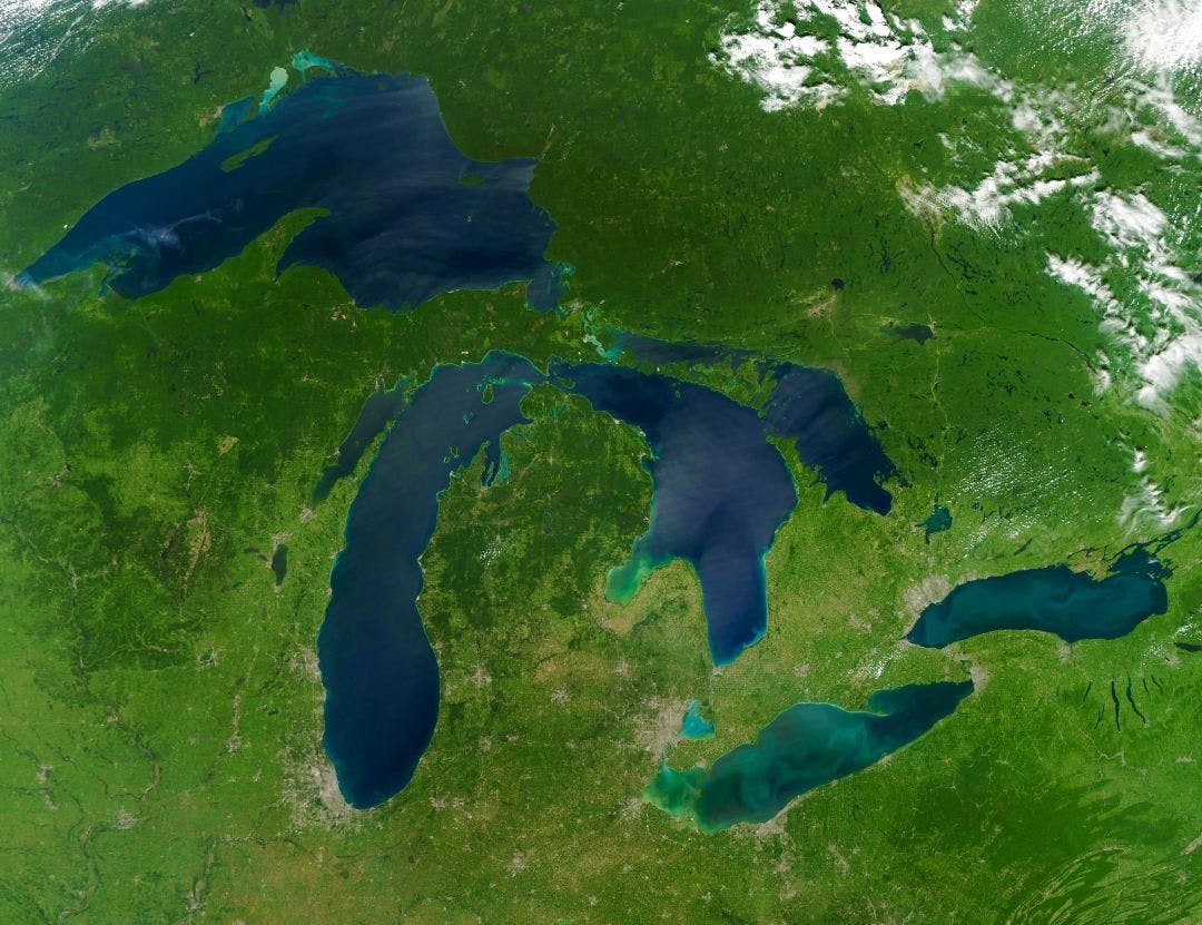 Top view of Great Lakes satellite image. Elements of this image furnished by NASA 5 Late-Summer Motorcycle Rides by Coastlines & Great Lakes