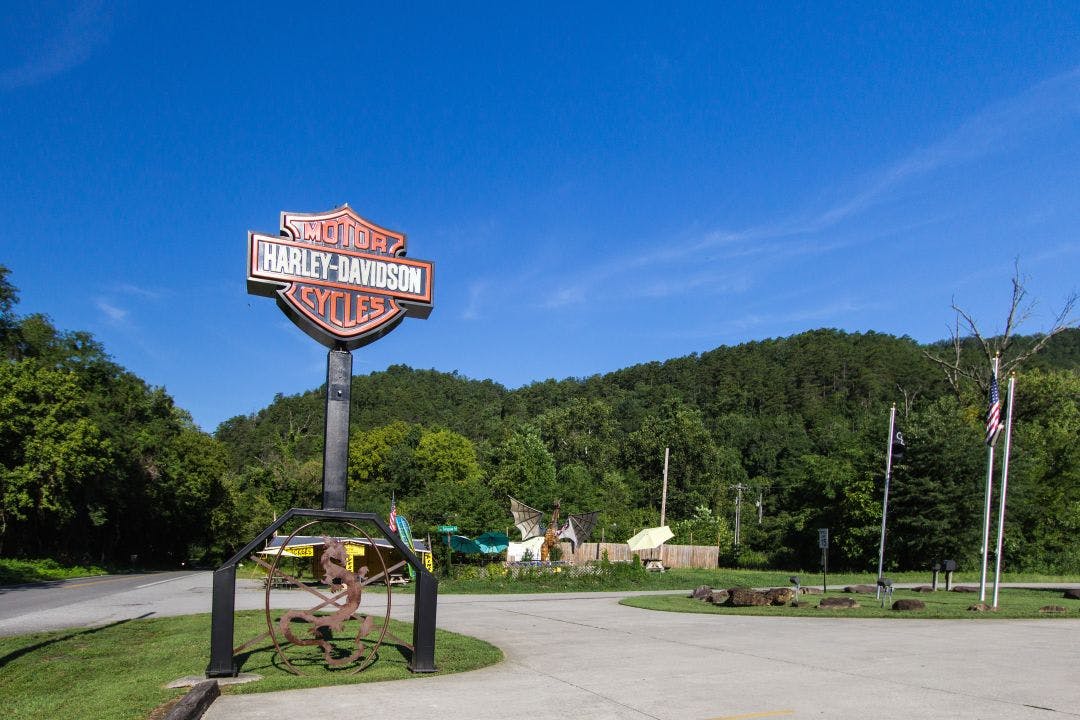 Maryville, Tennessee, USA - Sign for Harley Davidson motorcycle. The American based company is internationally famous for it's motorcycles Smoky Mountain Bike Week 2025 - Info & Schedule