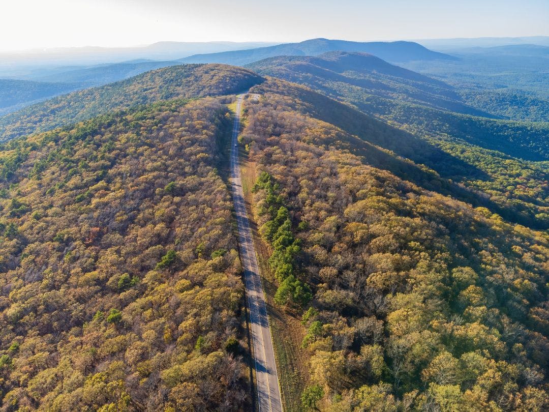 high angle view of Talimena National Scenic Byway Talimena Scenic Byway Guide: Best Routes, Stops & Tips