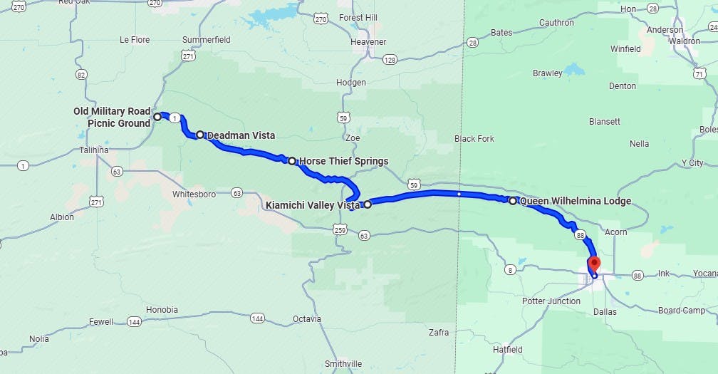 map screenshot of talimena scenic drive Talimena Scenic Byway Guide: Best Routes, Stops & Tips