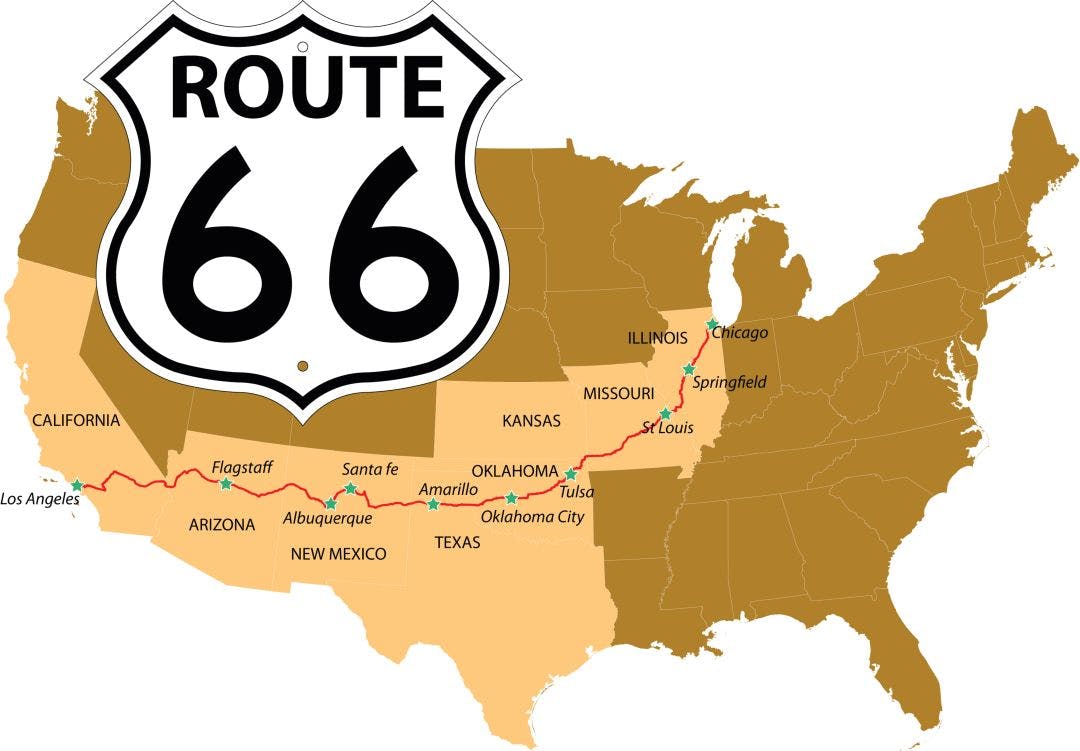 map drawing of route 66 14-Day Route 66 Self-Guided Motorcycle Tour: All You Need