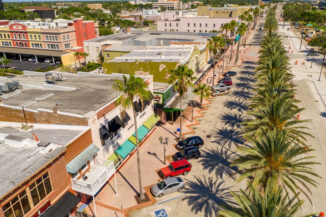 Aerial photos at Daytona Beach FL USA palm lines streets 33rd Daytona Beach Biketoberfest 2025 Info - Oct 16-19