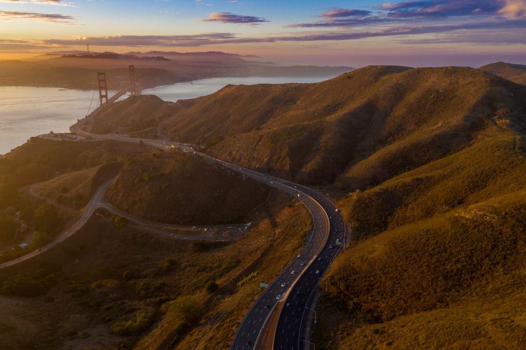golden gate bridge view from the marin headlands at sunrise, highway 101 Top 10 Ride Along Motorcycle Tours in California
