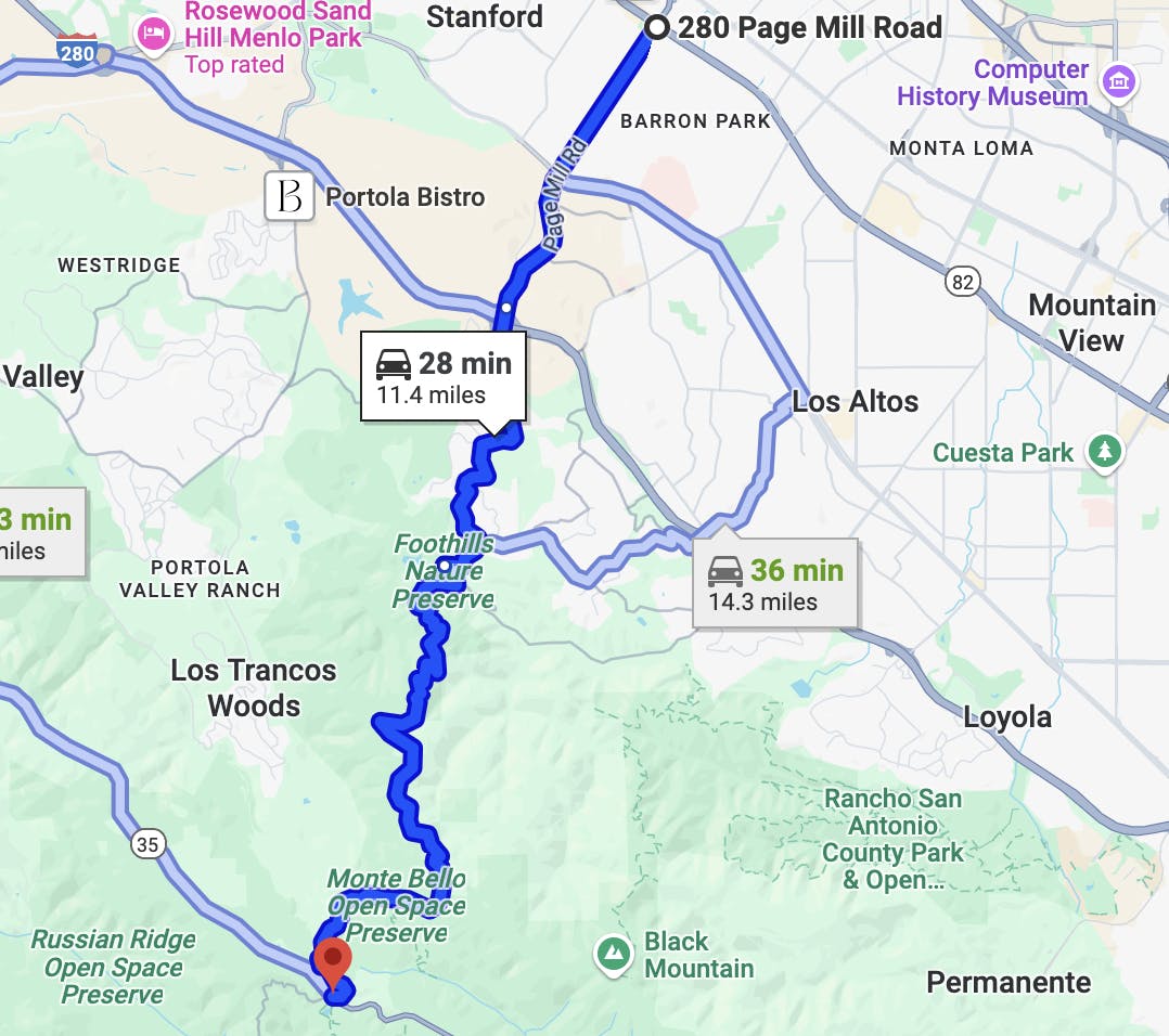 map of san jose bay area motorcycle roads - Page Mill Road