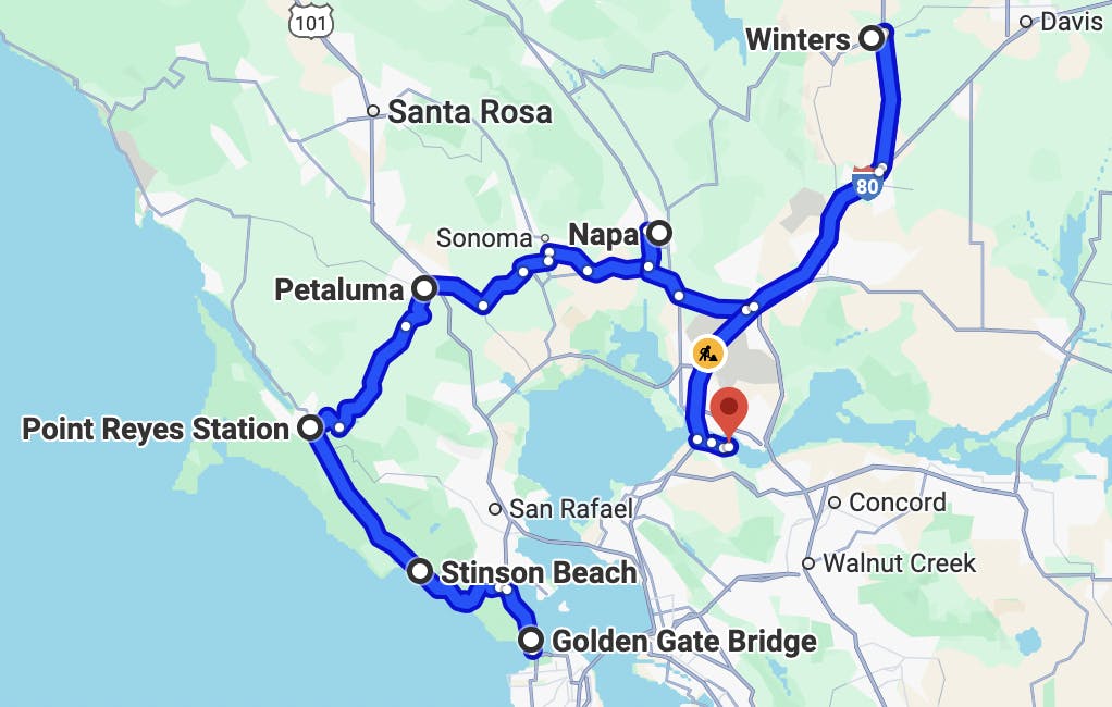 map of san jose bay area motorcycle roads - San Francisco to Port Costa