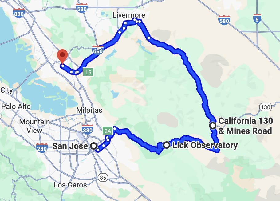 map of san jose bay area motorcycle roads - San Jose to Fremont
