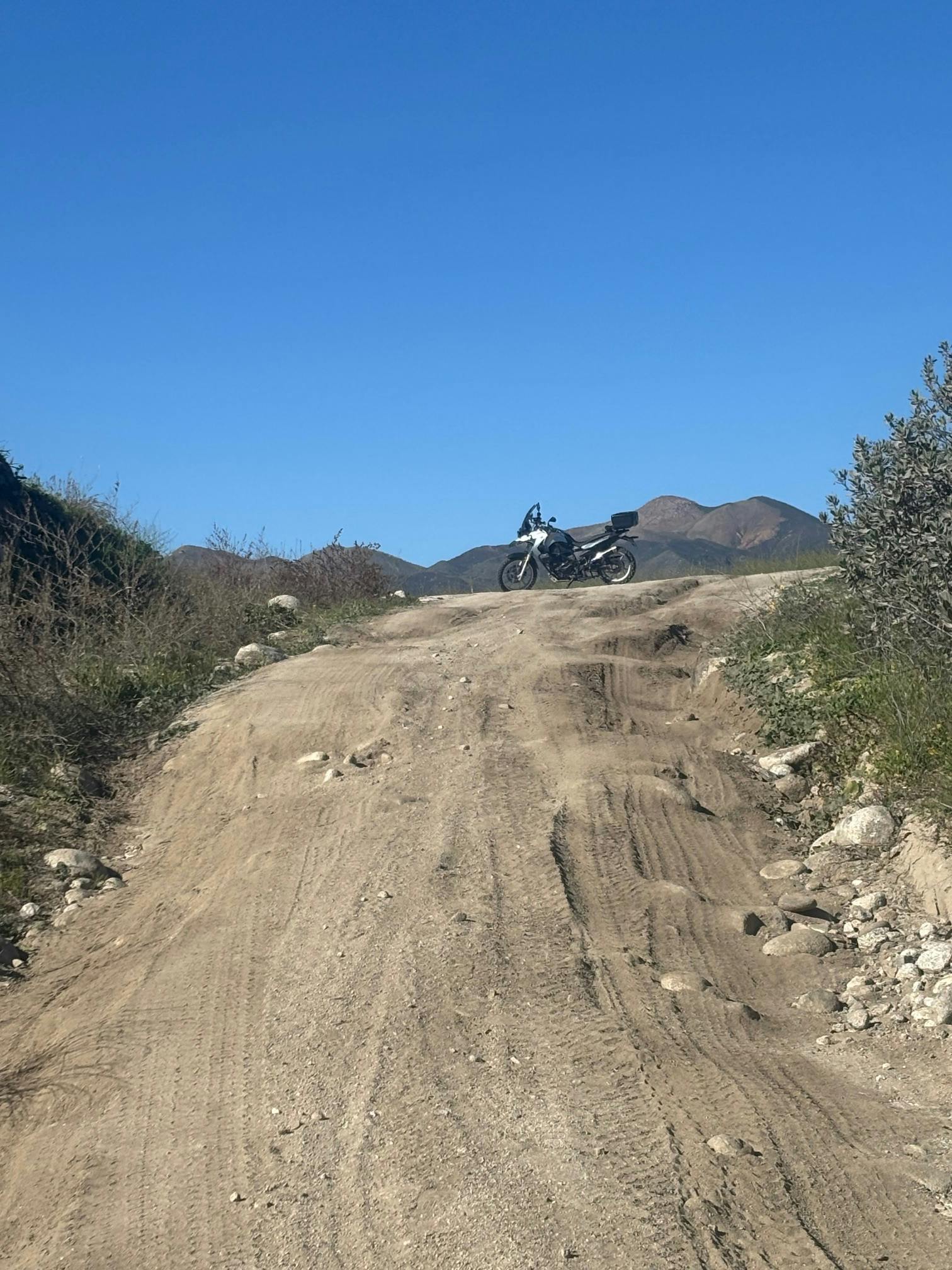 Motorcycle on a rocky trail in the San Bernardino National Forest