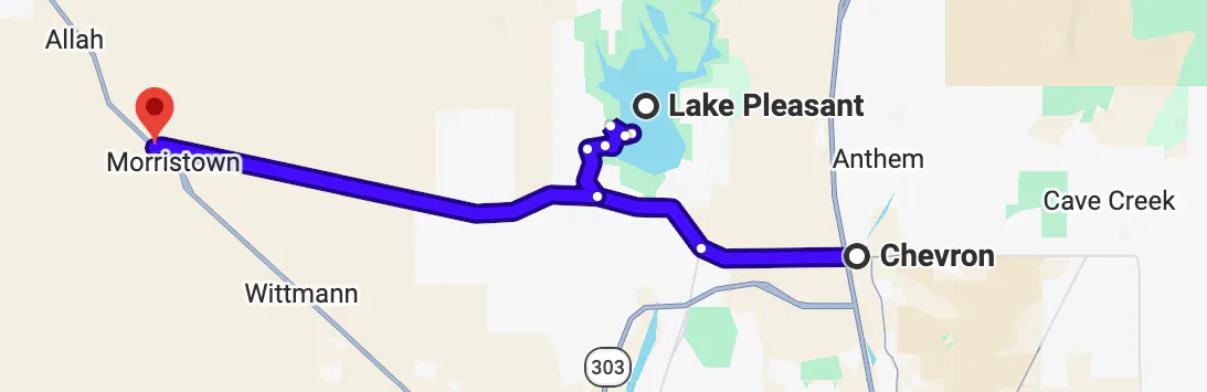 google map image of scenic motorcycle rides in Arizona - Carefree Highway (SR 74)