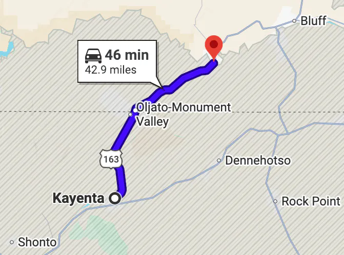 google map image of scenic motorcycle rides in Arizona - Monument Valley (US 163)