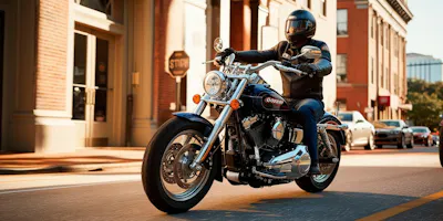 graphic image of rider on motorcycle - view georgia motorcycle insurance quotes on Riders Share