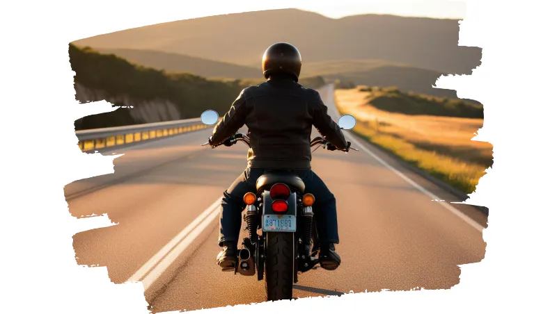 graphic image of rider on motorcycle - compare missouri motorcycle insurance quotes on Riders Share