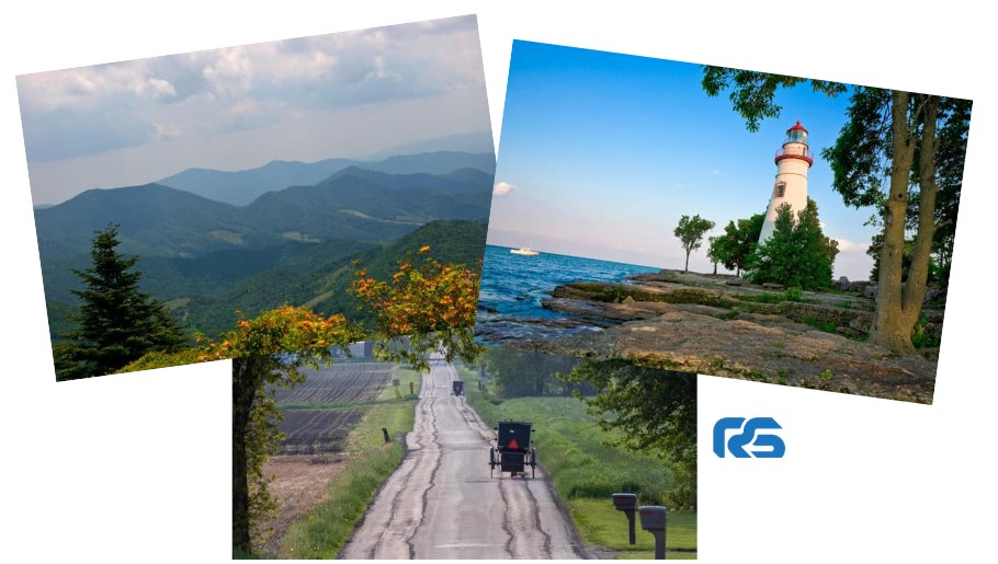 collage image of ohio landmarks - compare ohio motorcycle insurance quotes on Riders Share