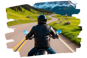 image of rider on a motorcycle - compare wyoming motorcycle insurance quotes on Riders Share