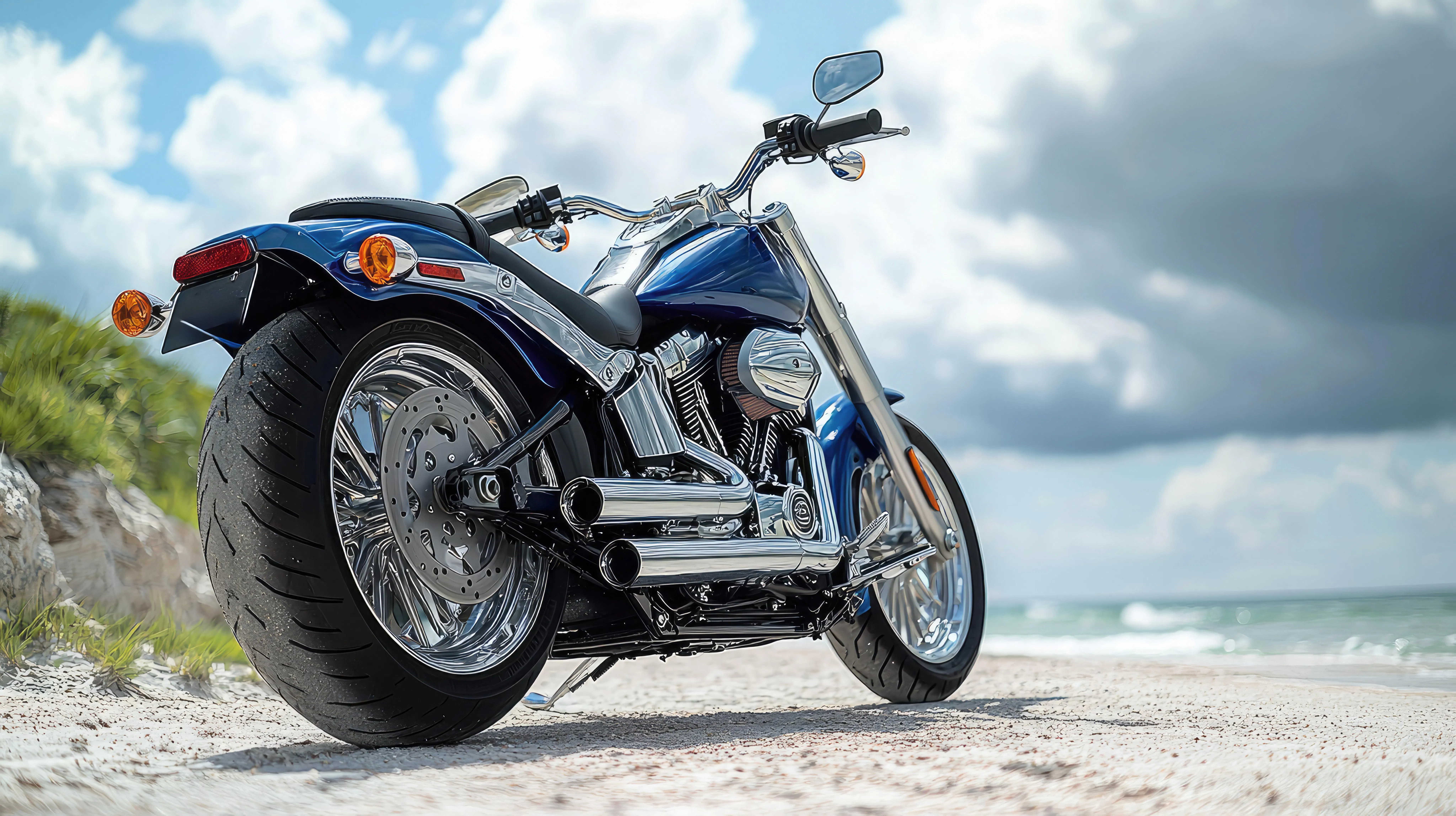 image of harley-davidson motorcycle on the beach - compare hawaii motorcycle insurance quotes on Riders Share