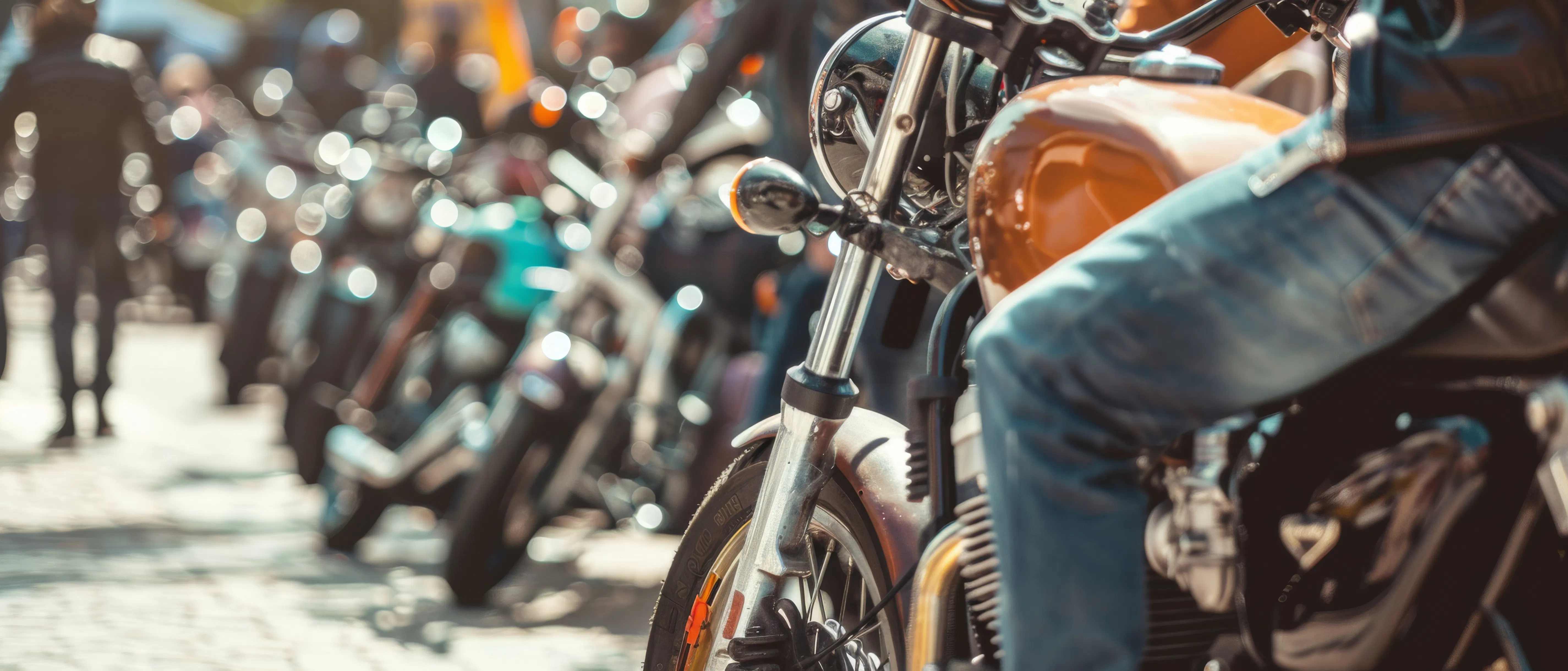 Motorcycles parked along Lakeside Avenue during Laconia Bike Week in New Hampshire