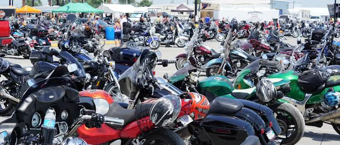 Motorcycles lined up during the Sturgis Motorcycle Rally in South Dakota