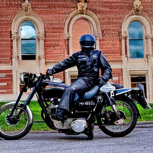 A motorcycle rider at the Smithsonian Museum's road