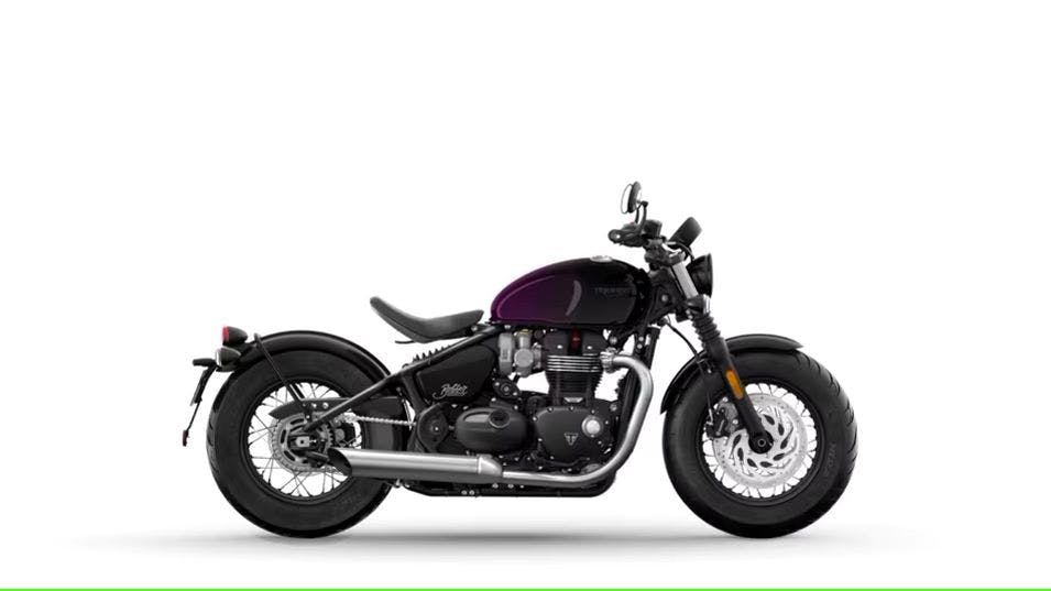 Stock picture of a Triumph Bonneville Bobber stealth edition a great fit for female motorcycle riders; great triumph bike for women