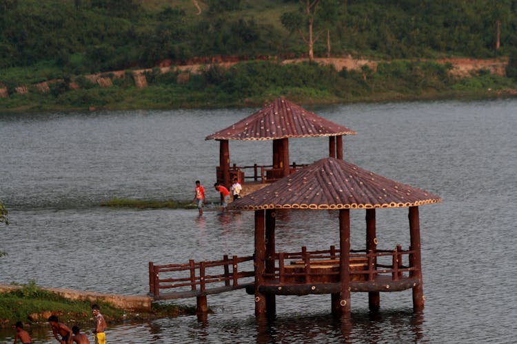 A photo of Pitamahal Dam with wooden view point for tourists