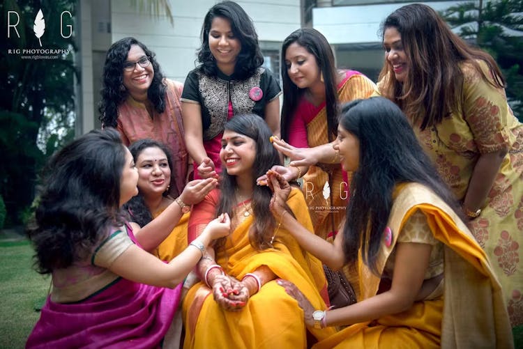 Odia bride with her relatives on Haldi day