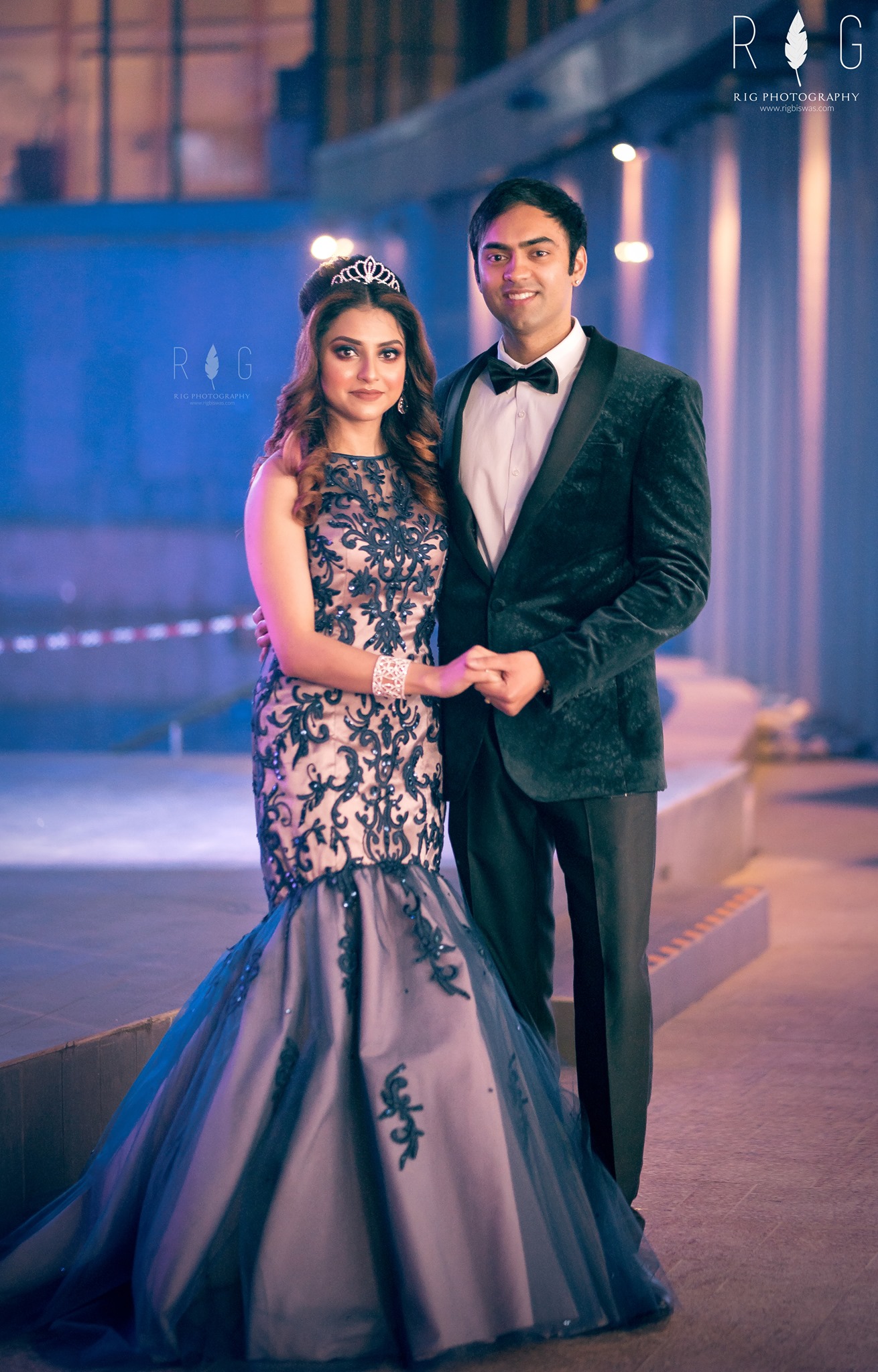 Ring Ceremony Blue Couple Outfit Grey Colours Sequence Work