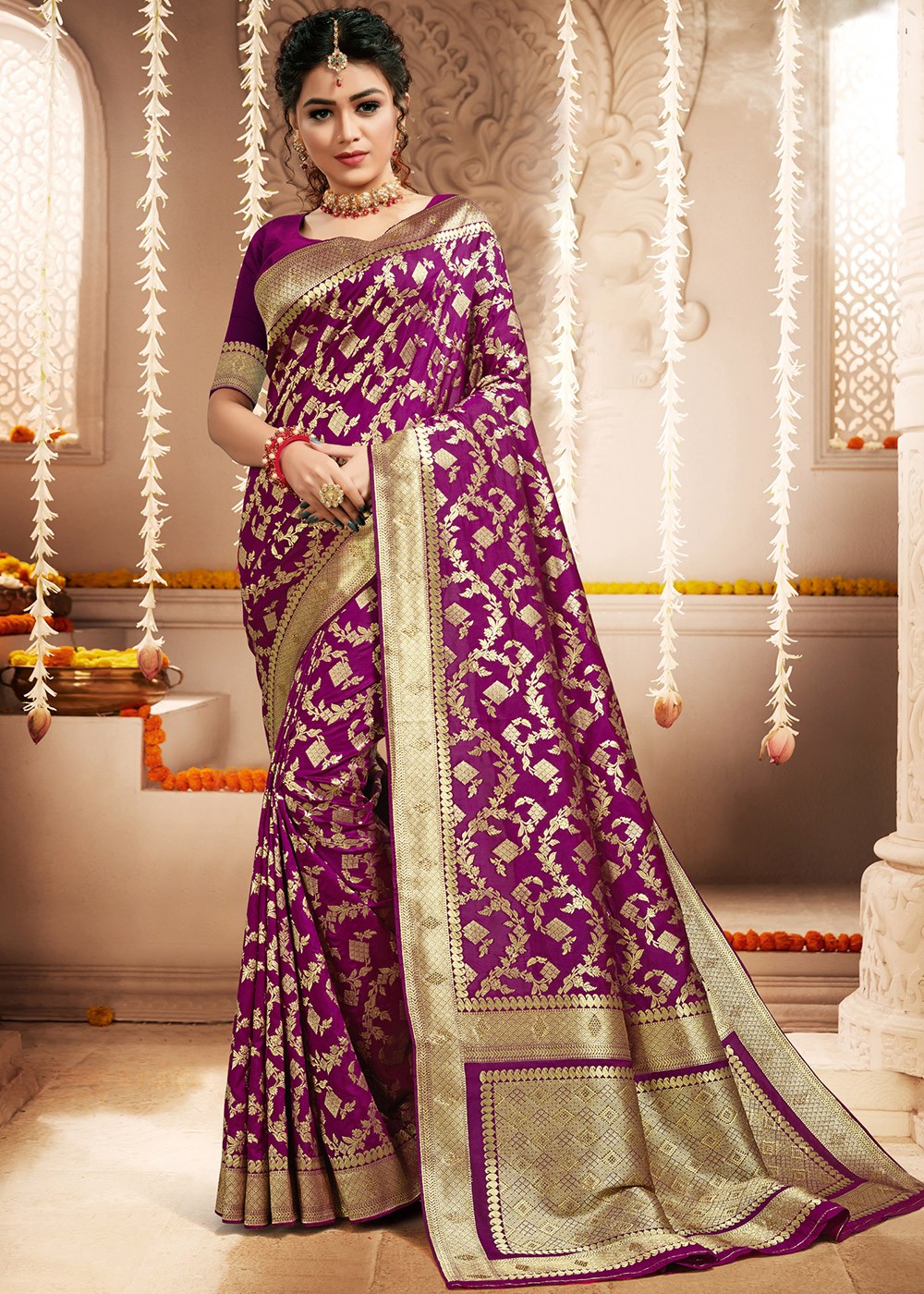 Red Bridal Woven Banarasi Silk Saree With Green Blouse – Bahuji - Premium  Silk Sarees Online Shopping Store