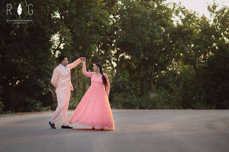 Adorable couple pose for pre-wedding photoshoot