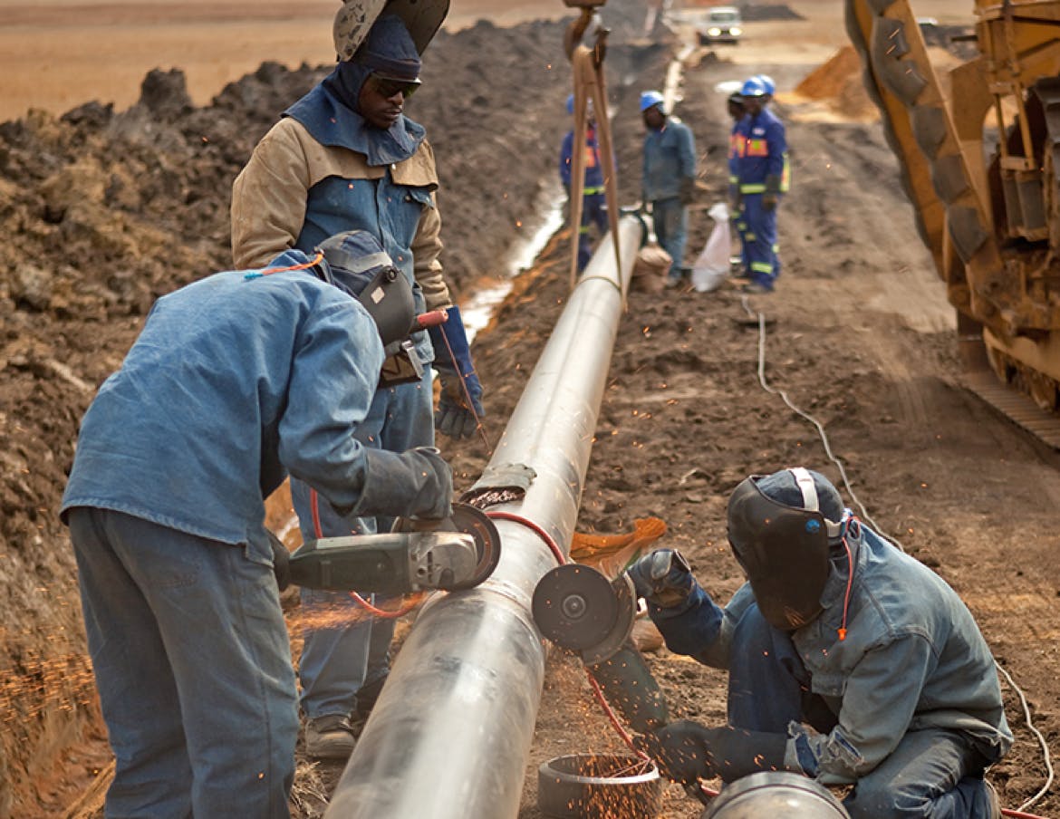 Pipeline inspection and repair crews at work.