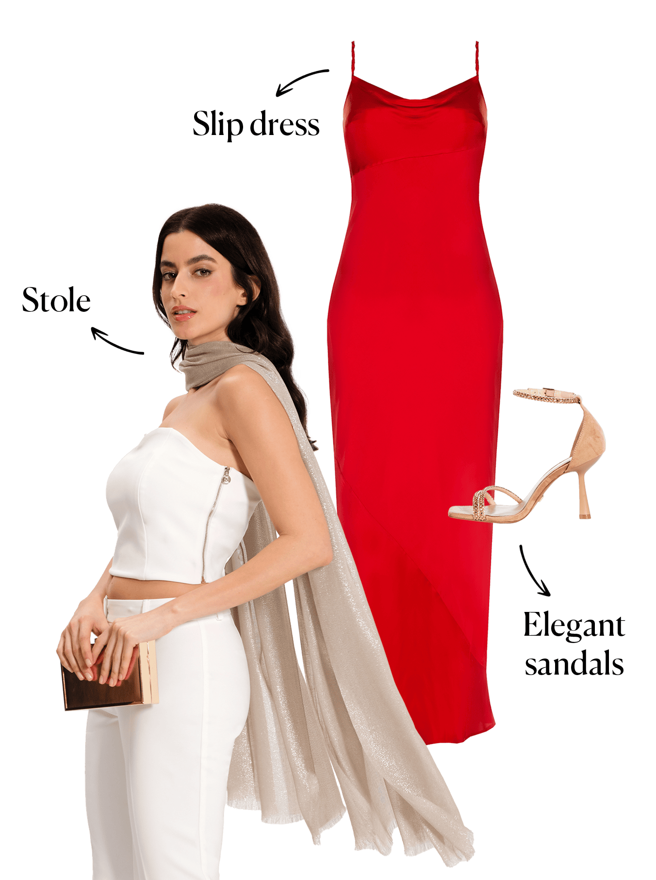 abbinamento elegante a vestito rosso