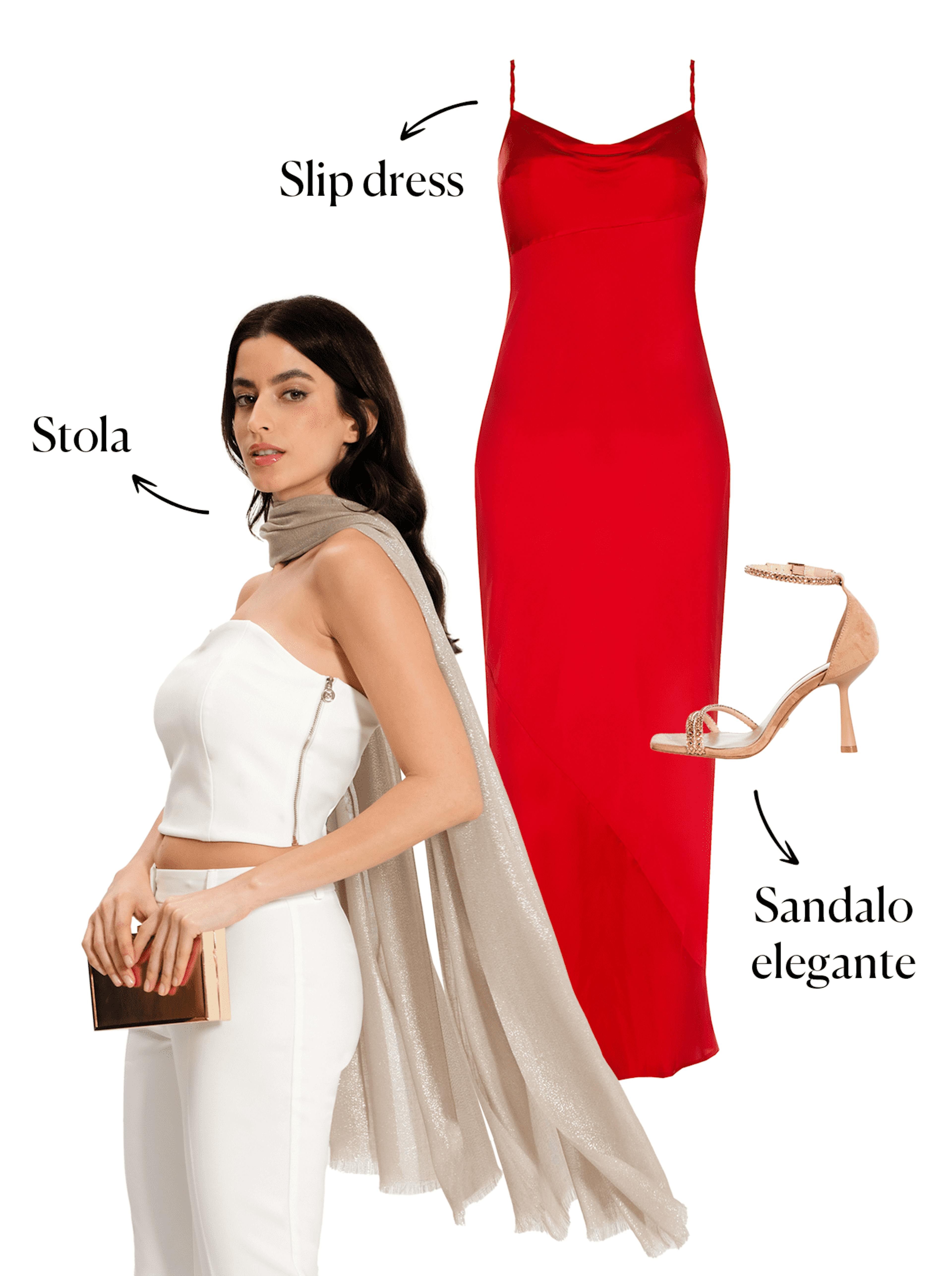 abbinamento elegante a vestito rosso