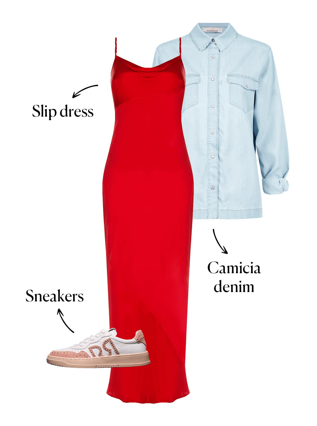 abbinamento sportivo a vestito rosso
