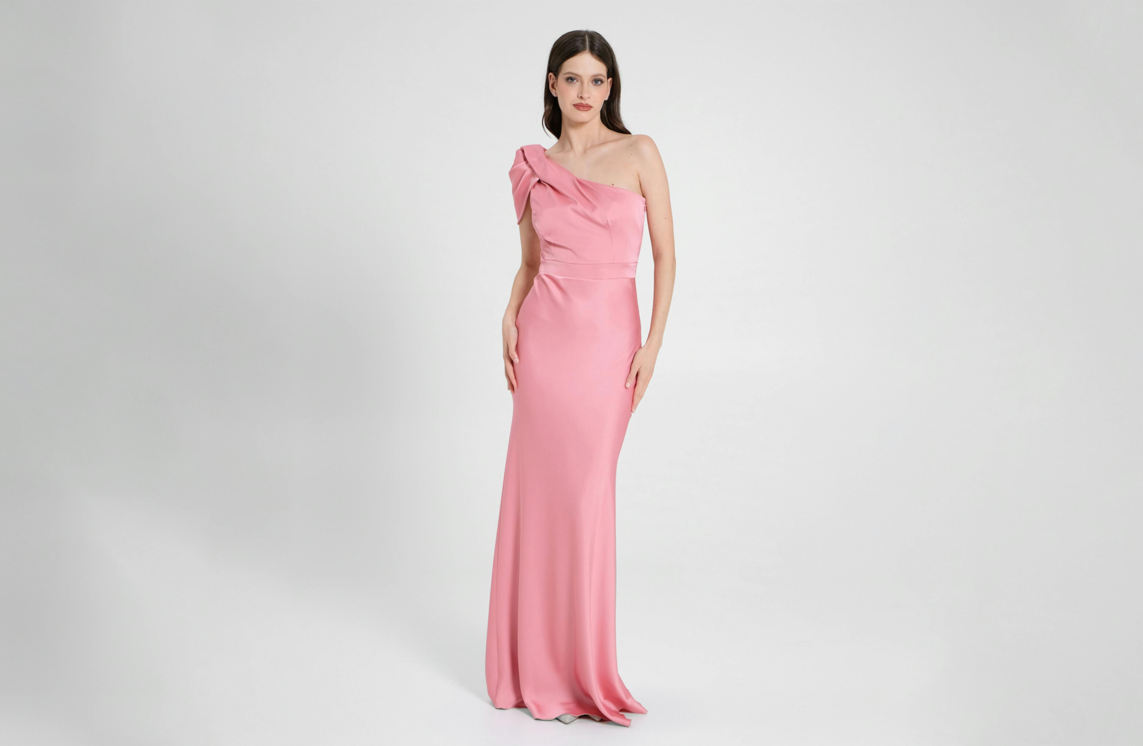 antique pink one-shoulder dress