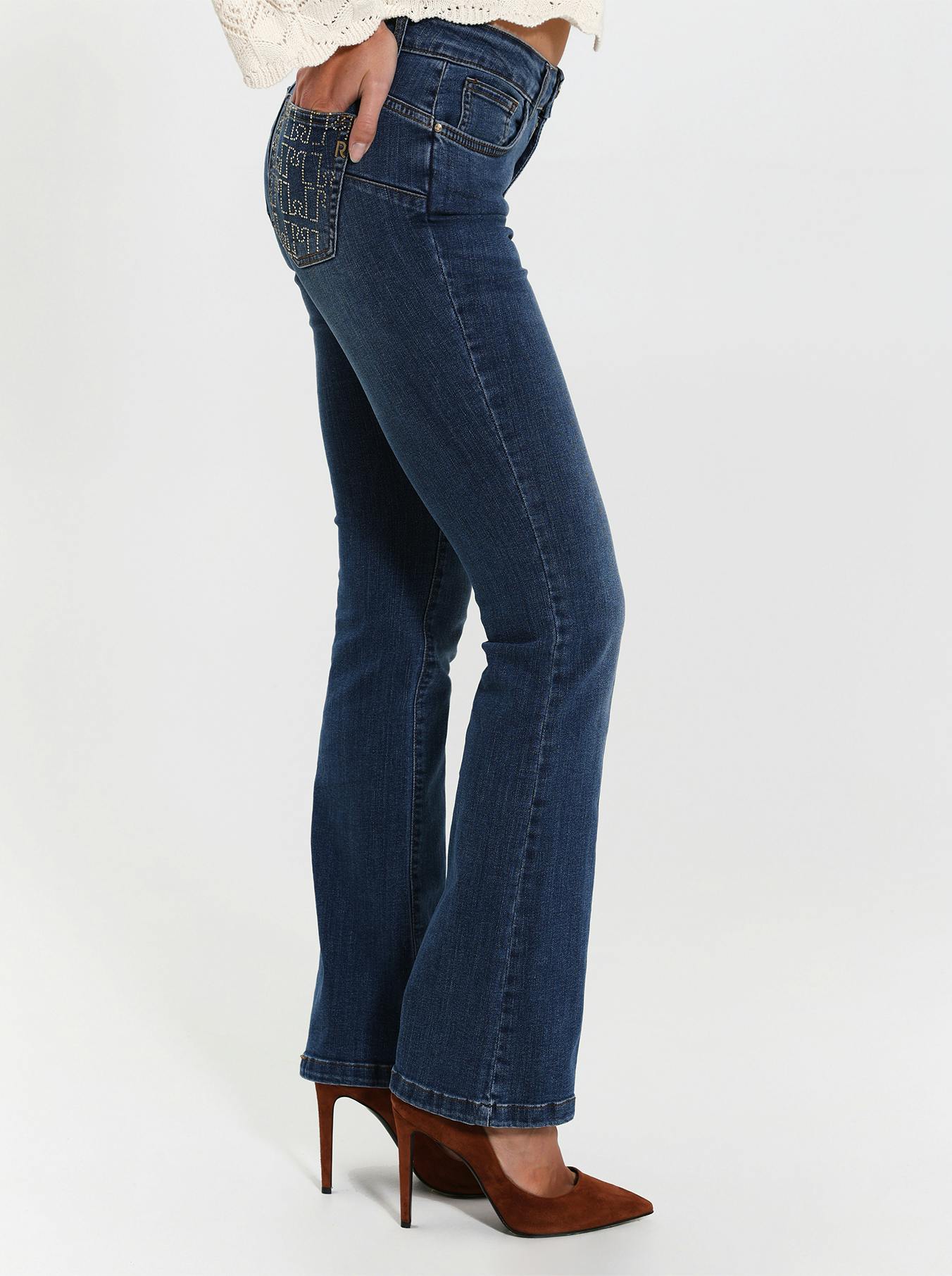 Jeans a Zampa con Tasca Strass