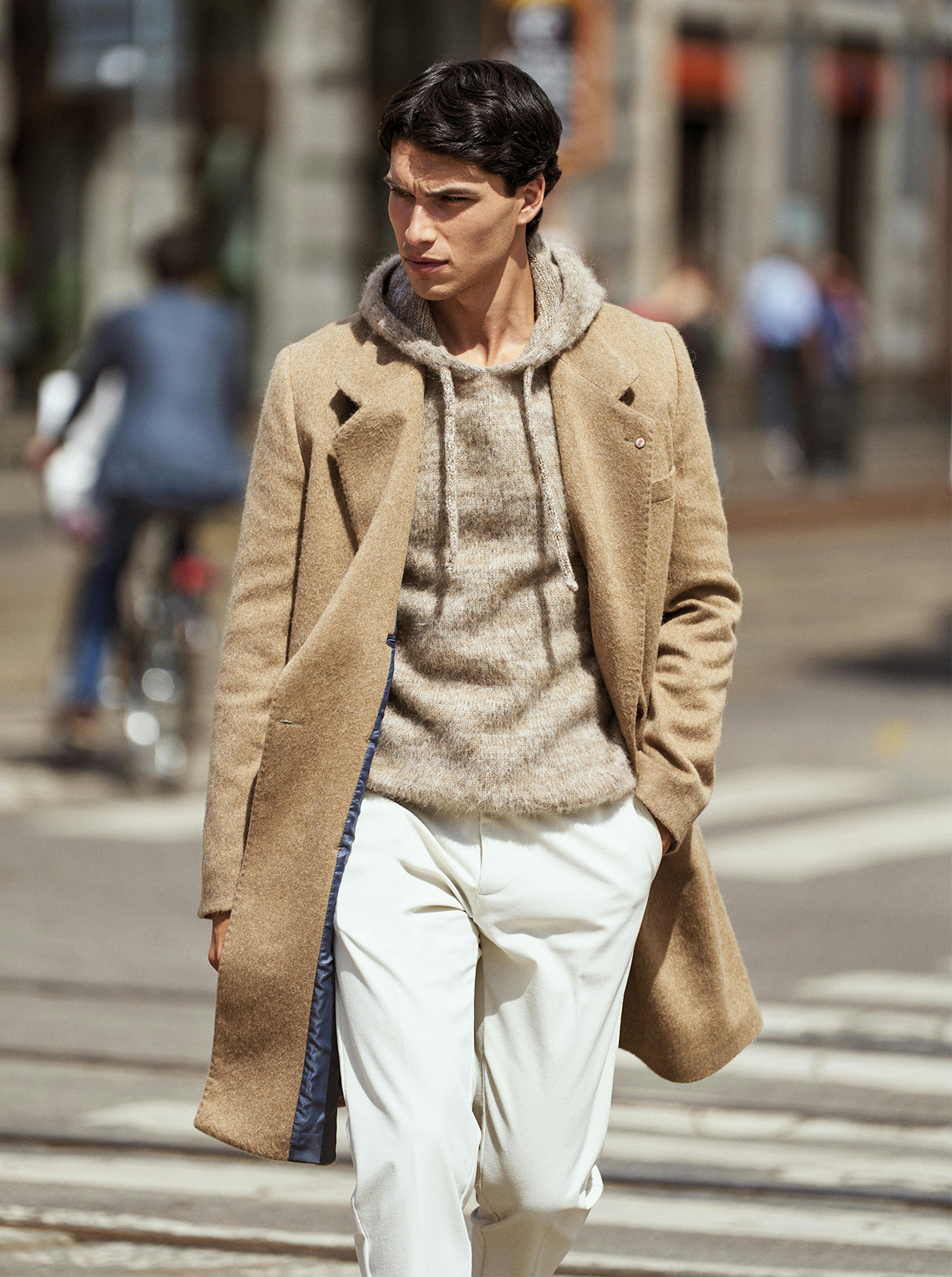 Model with beige coat