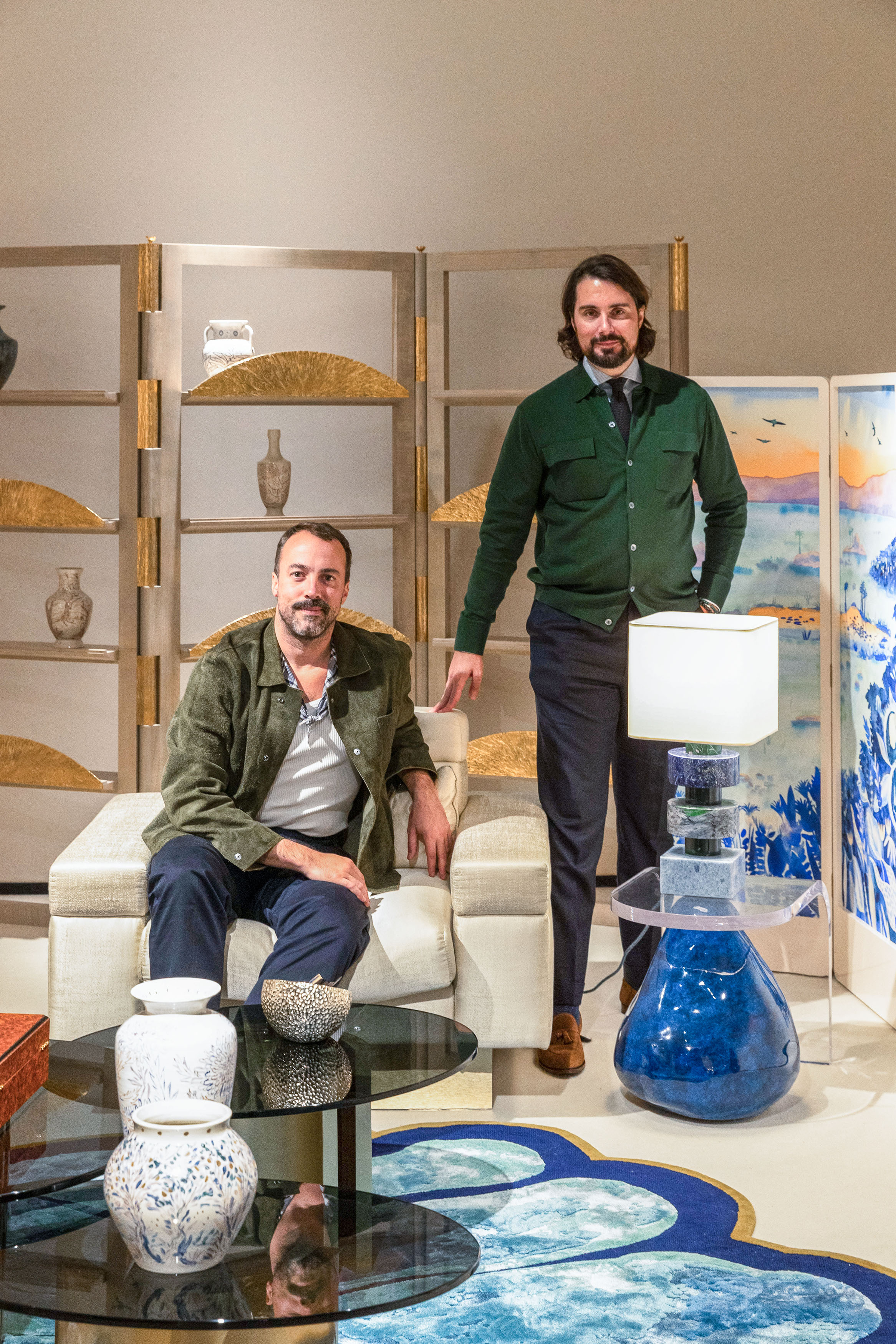 Valentin Goux, Président et directeur artistique de Rinck, au côté de l'artiste Arnold D'Alger sur le stand Rinck du PAD London