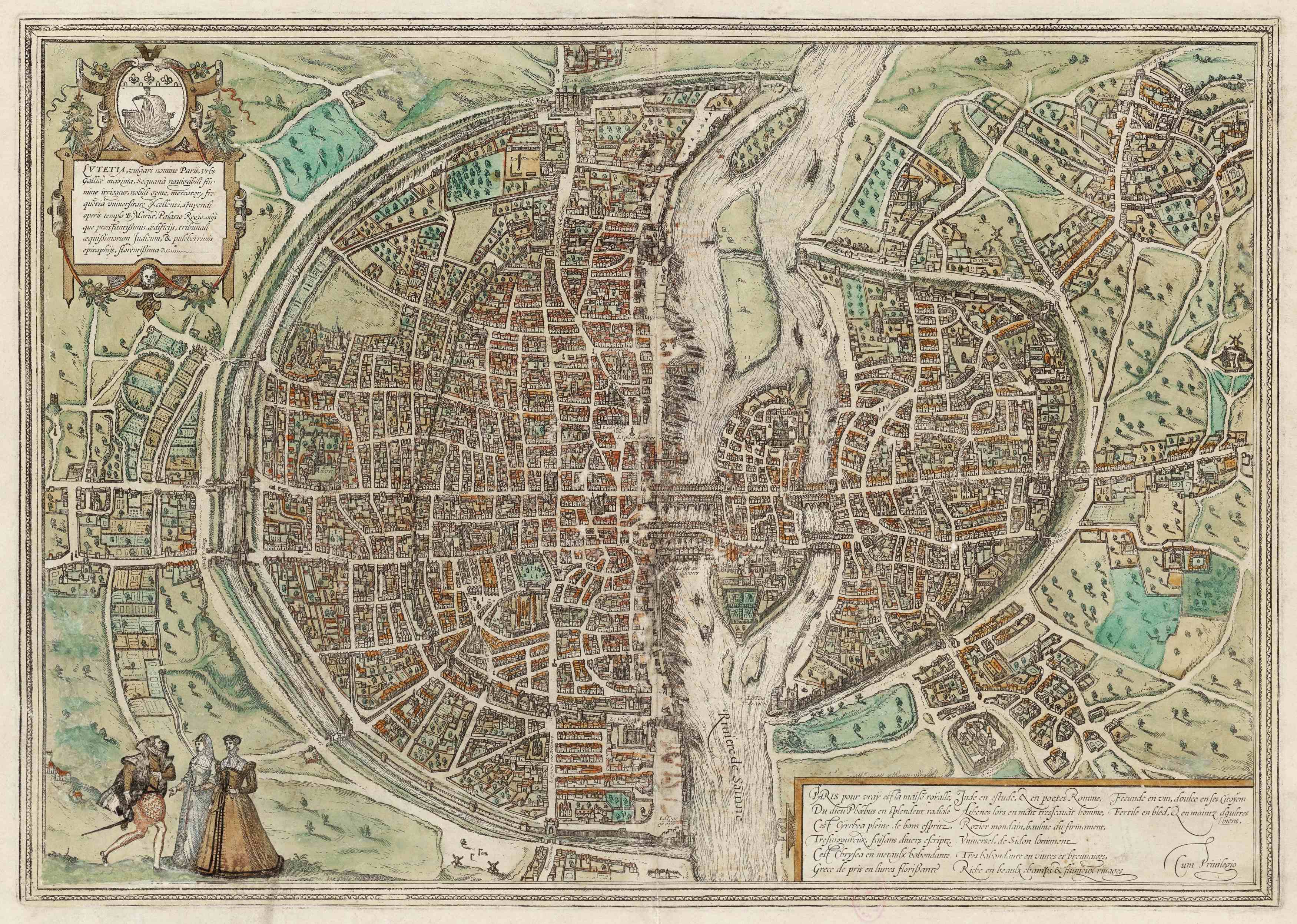 Map of Paris by Georg Braun and Frans Hogenberg, Civitates Orbis Terrarum Editions, 1593 – Weimar Library © Creative Commons/Paris 16