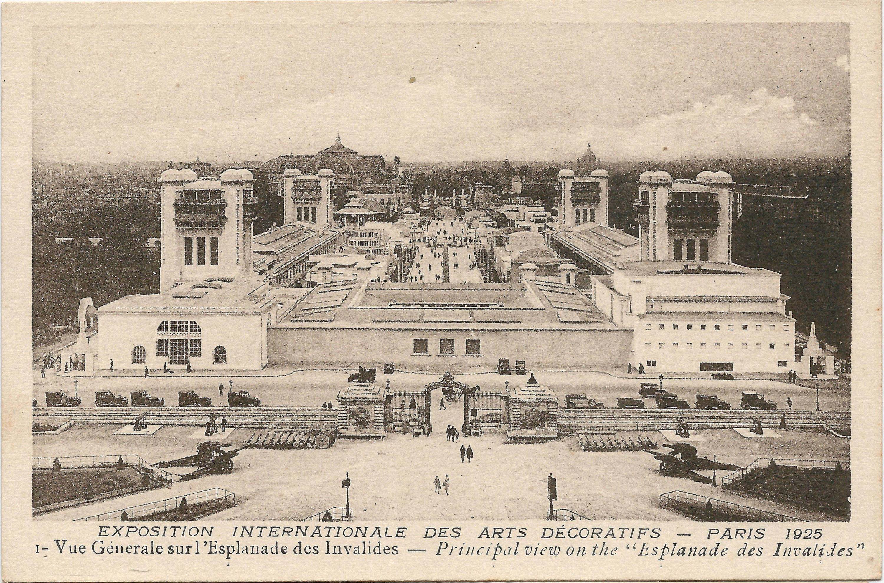 Exposition internationale des Arts décoratifs et industriels modernes de Paris en 1925, Vue générale sur l’Esplanade des Invalides, Carte postale, Les Éditions artistiques LIP © CC