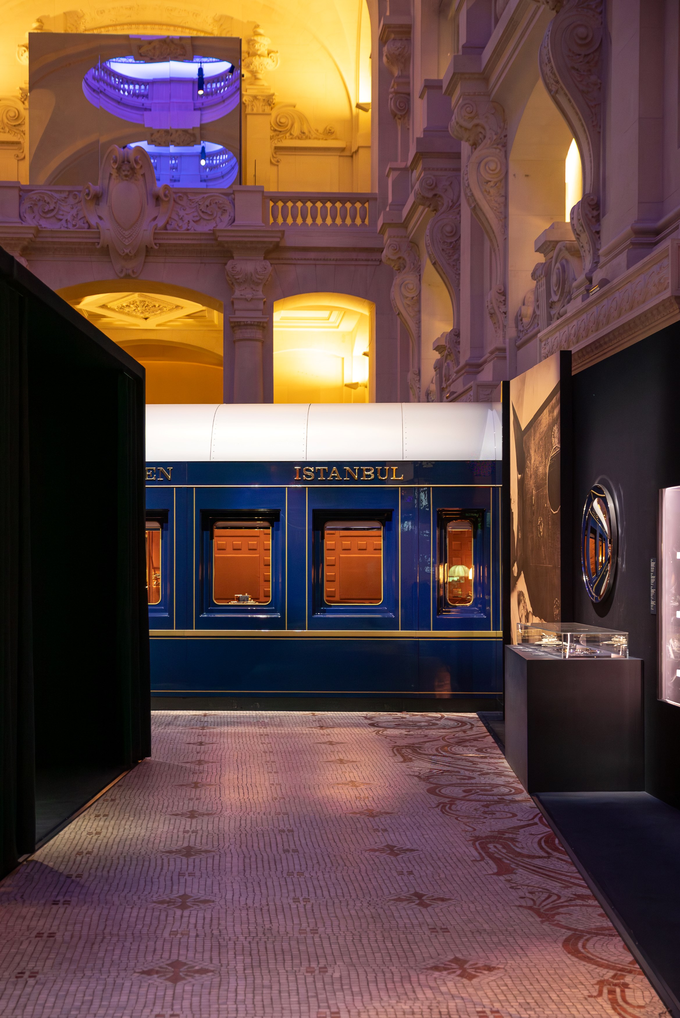 Original Orient Express carriage in the nave of the Musée des Arts Décoratifs for the exhibition 1925–2025 · 100 Years of Art Deco
