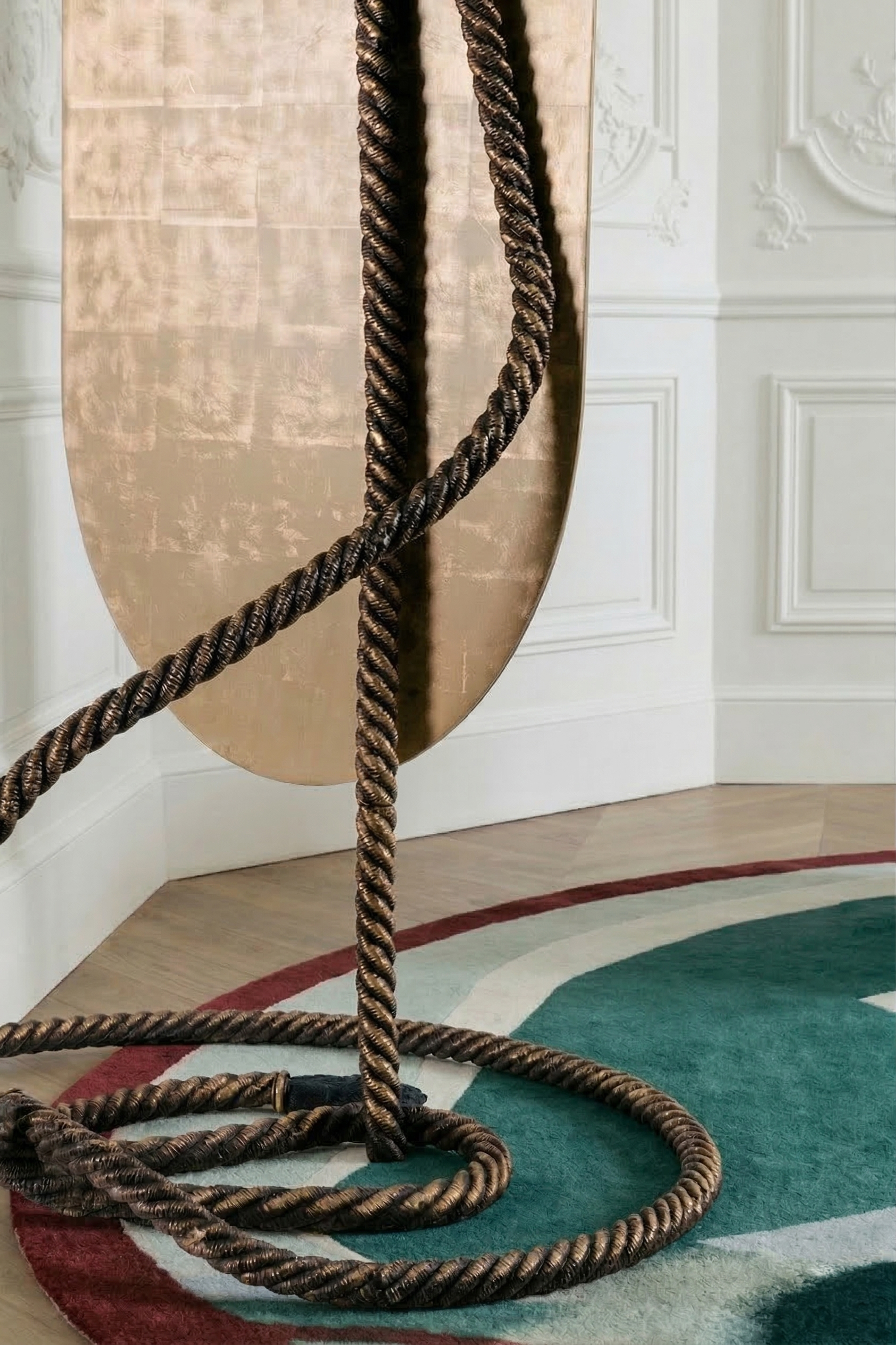 Detail of the bronze rope motif on the Opus Memoria Cheval Glass