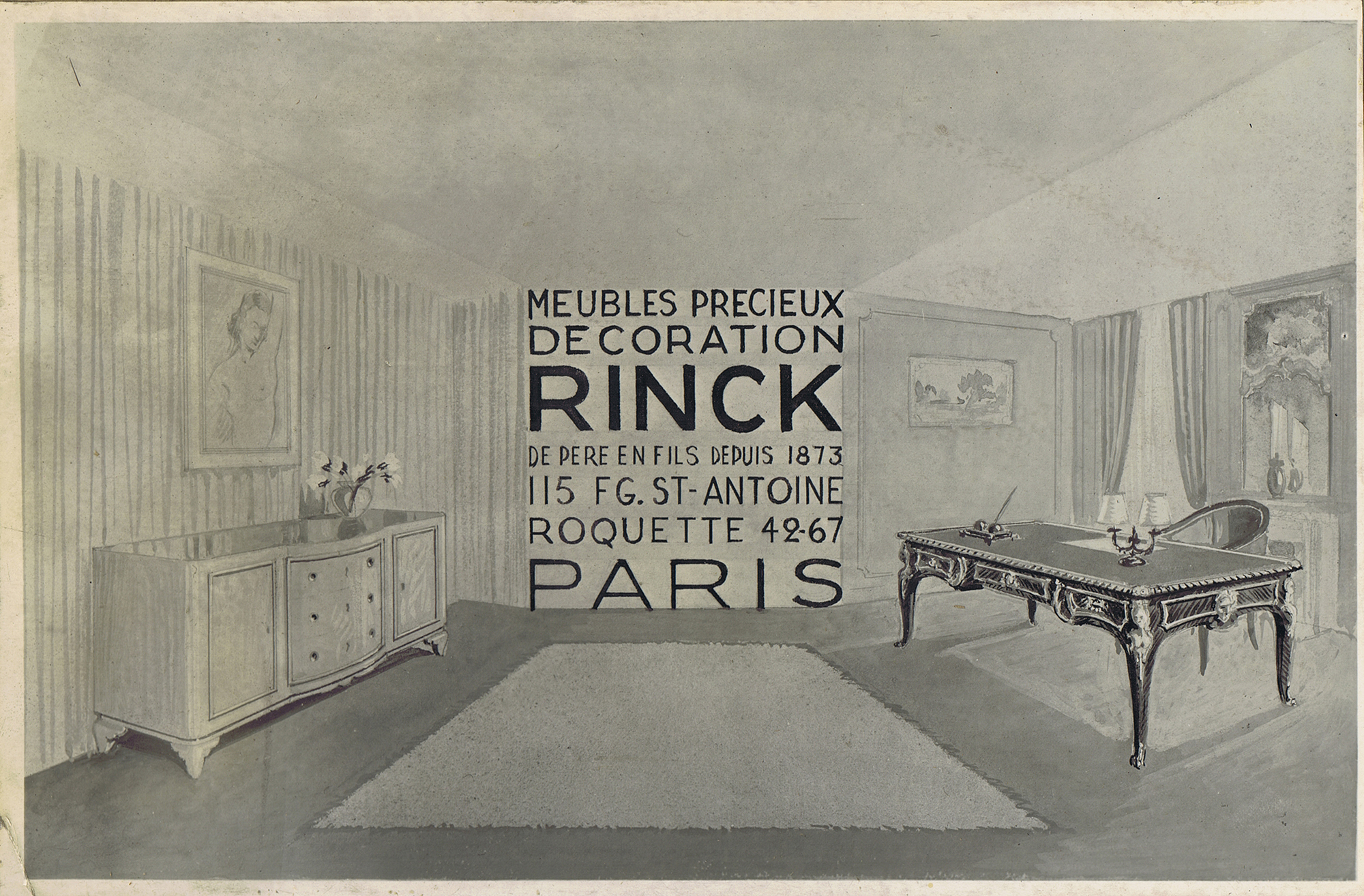 Ancienne publicité pour la Maison RINCK, Meubles précieux, Décoration © RINCK