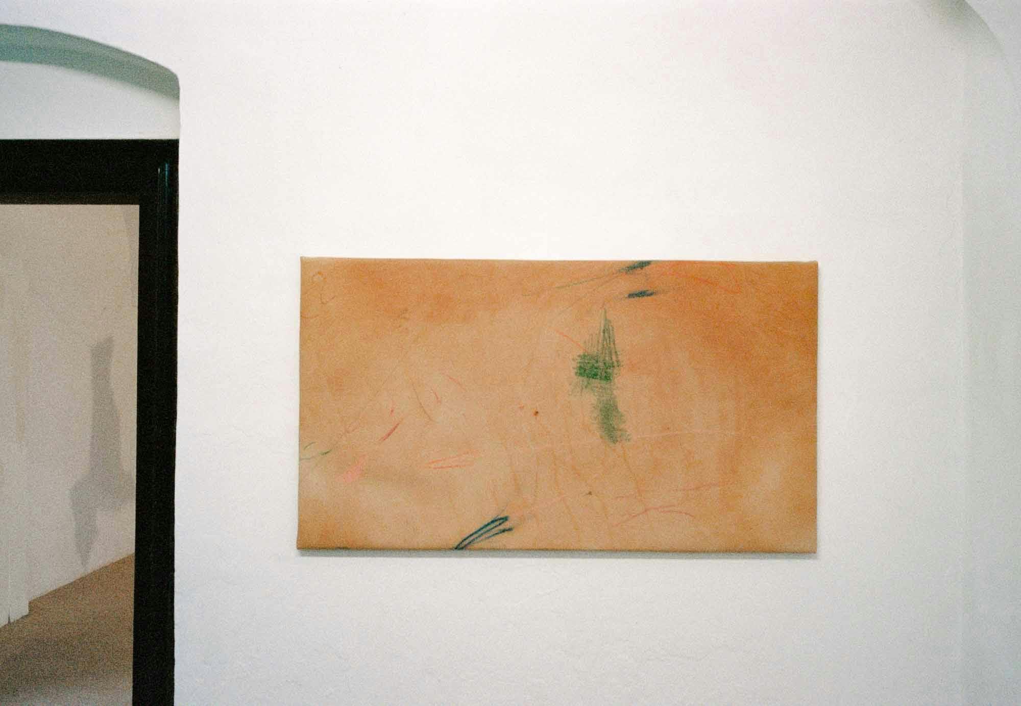 This is to be considered an amazing place. (panel #1)   2020   Leather, varnish, colored pencil Variable 