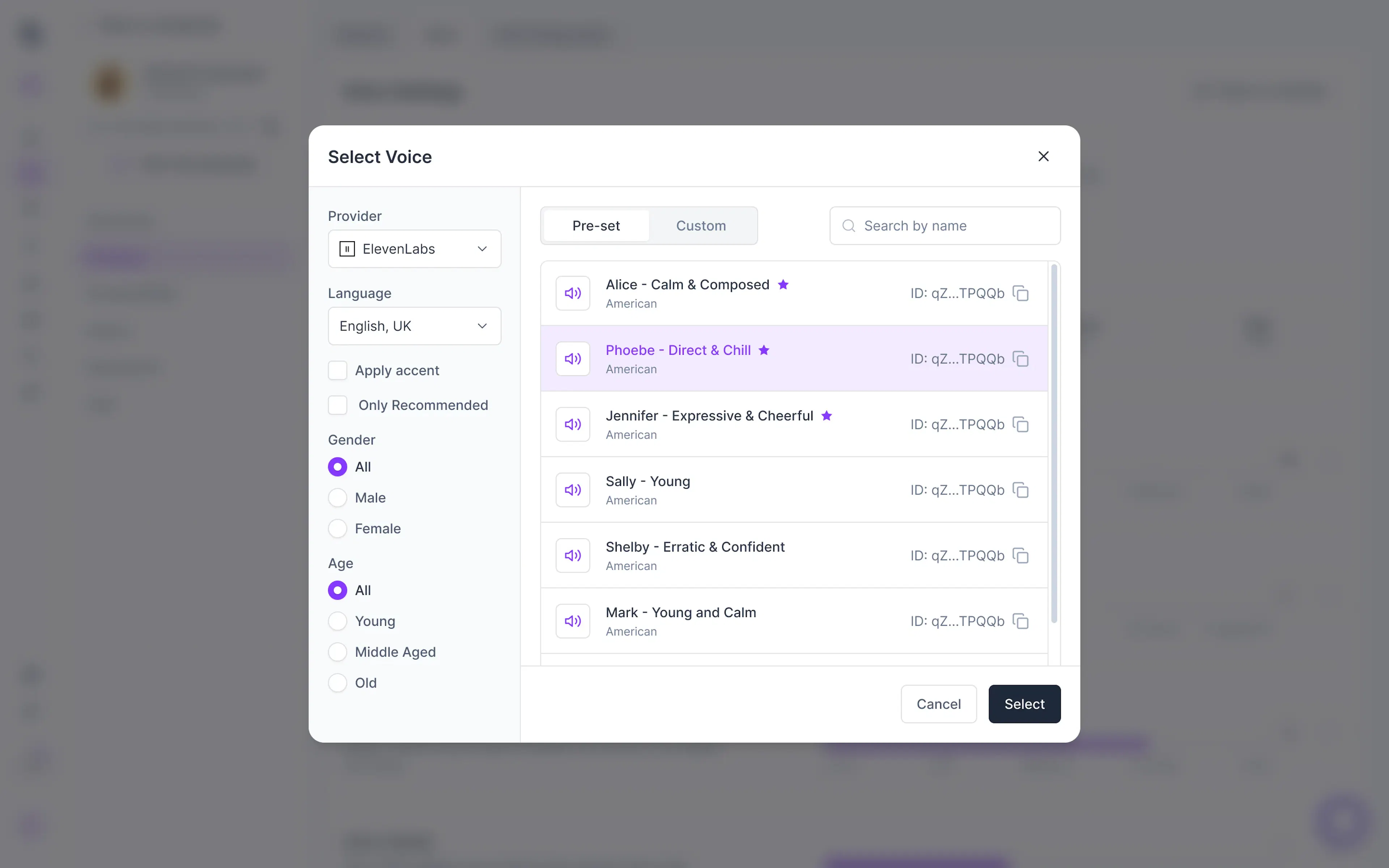 Selecting voice in Synthflow