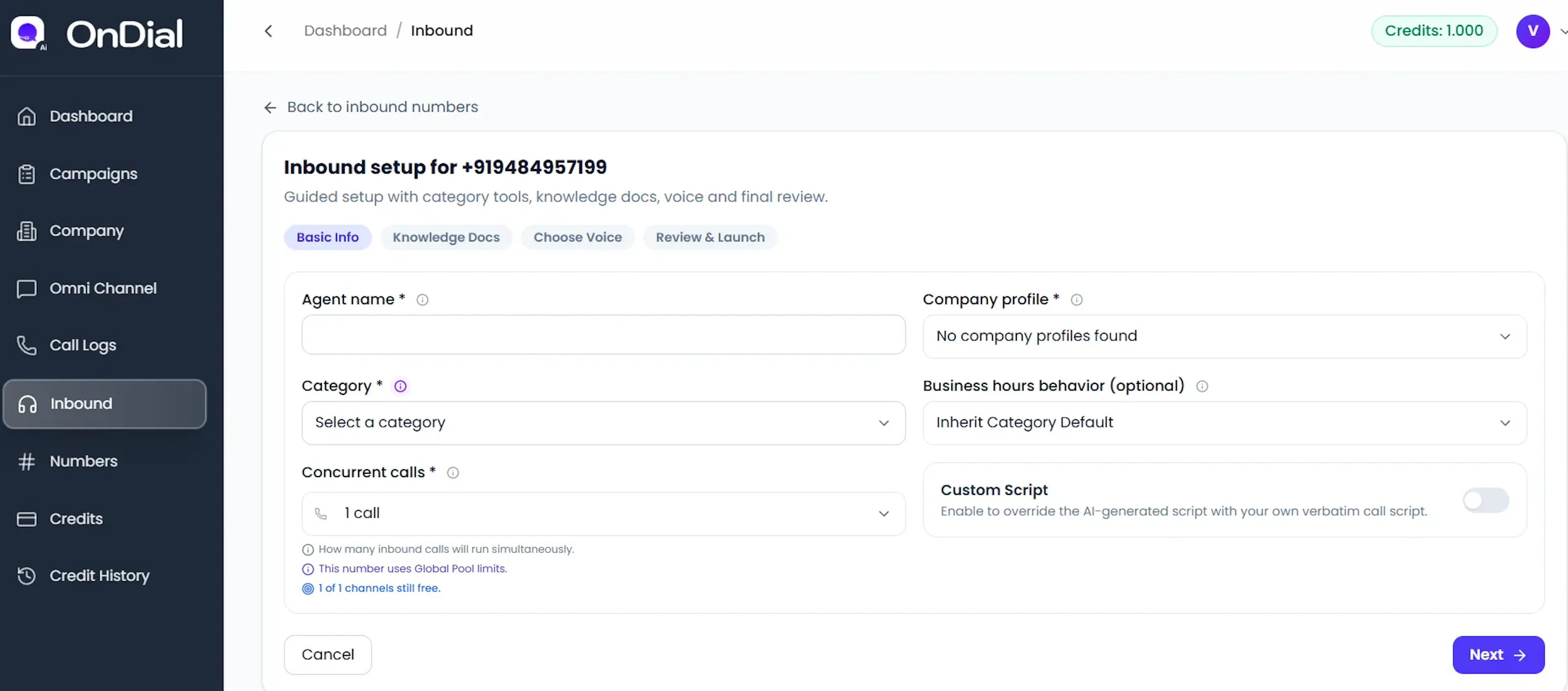 OnDial agent creation process