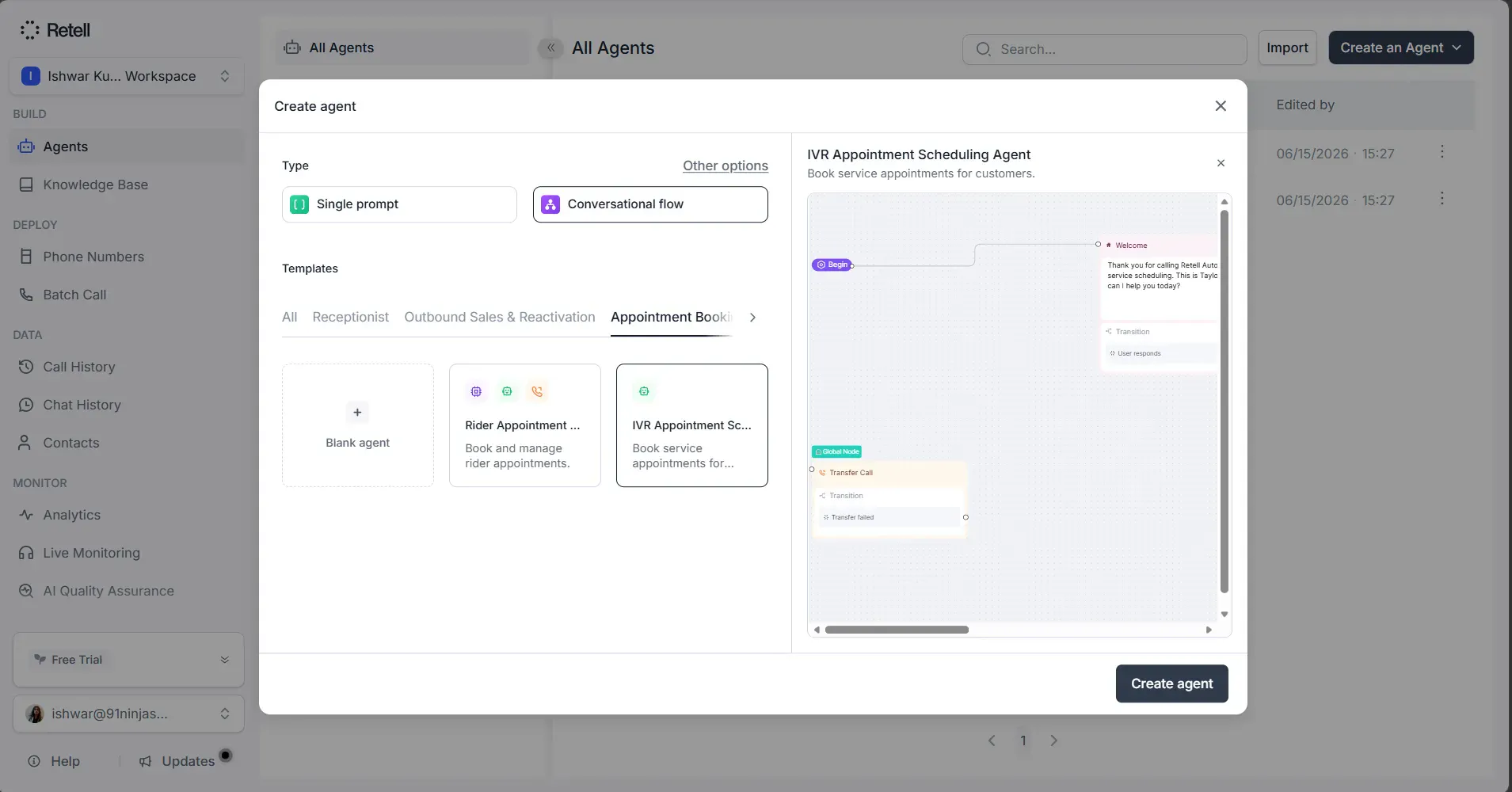 Agent creation process in Retell AI