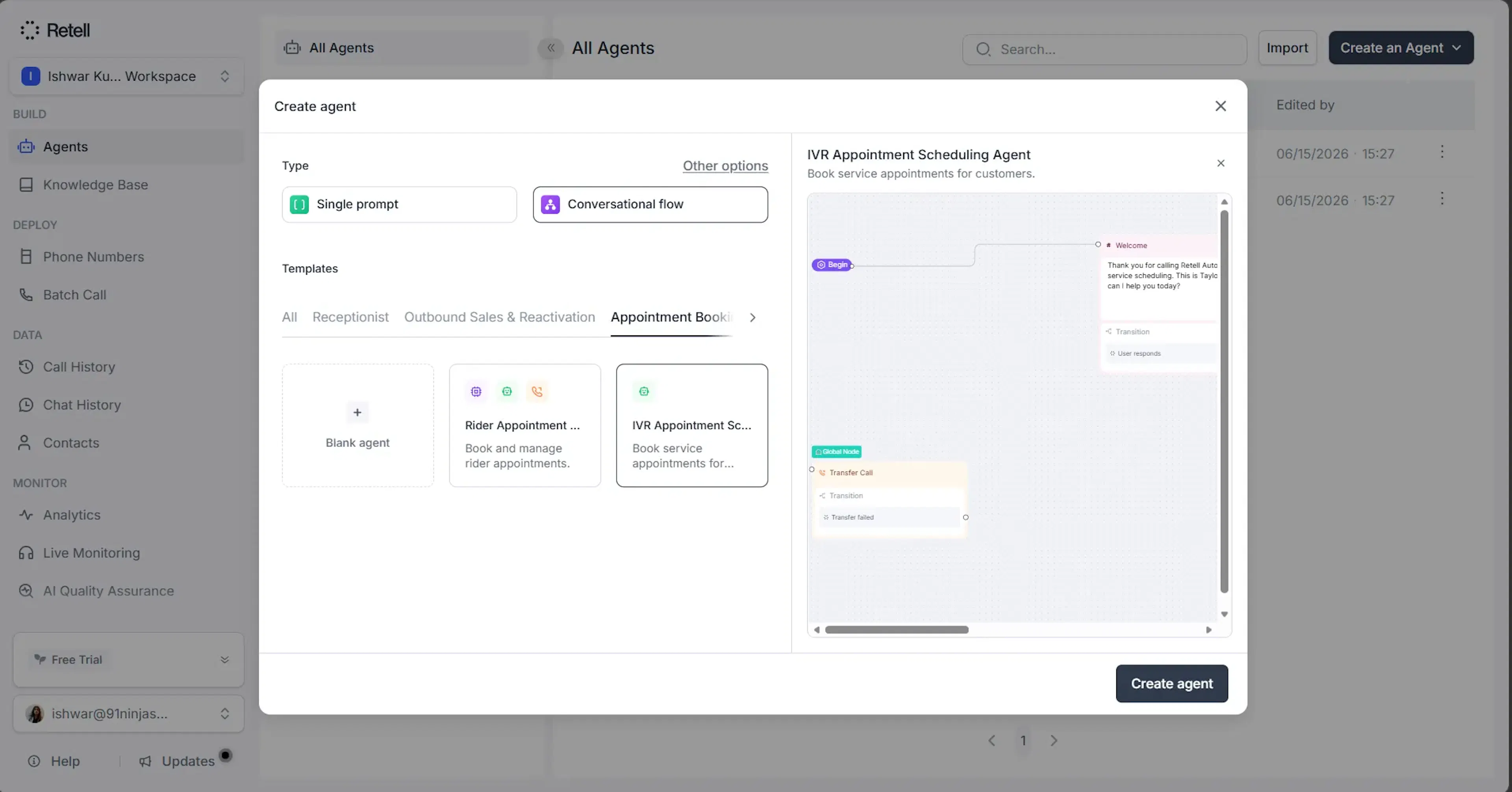 Agent creation process in Retell AI