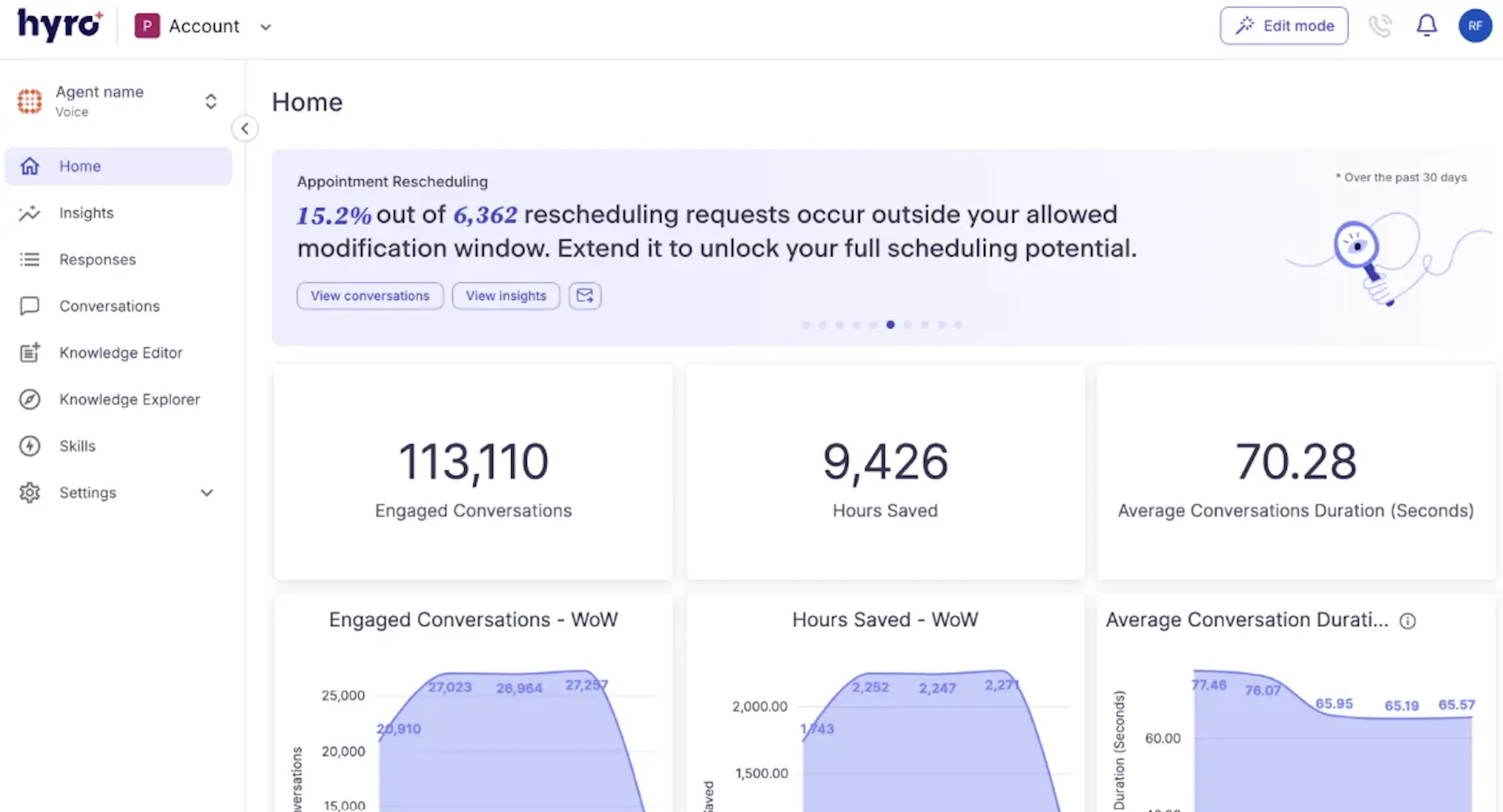 Hyro dashboard