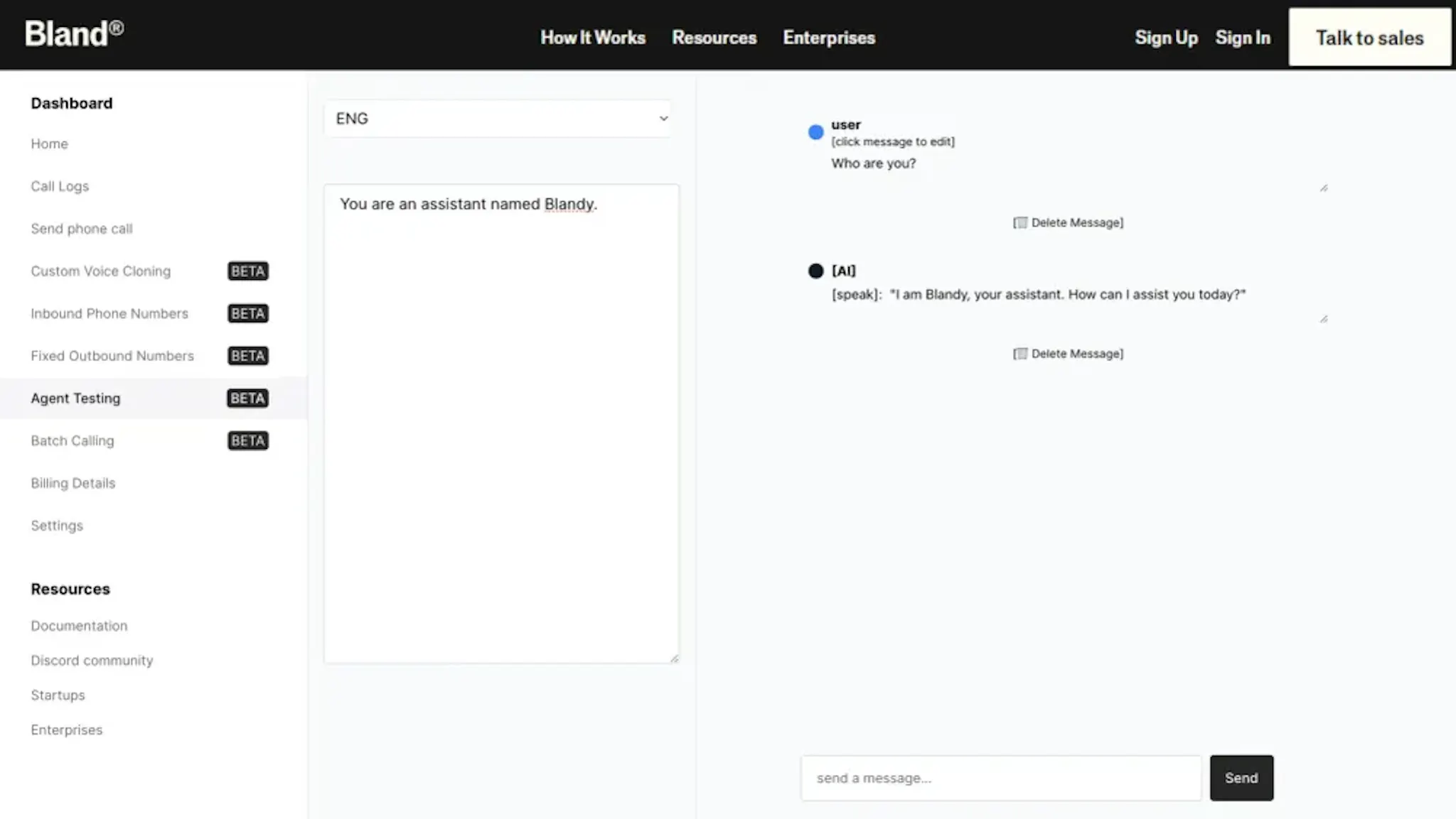 Bland AI voice quality dashboard