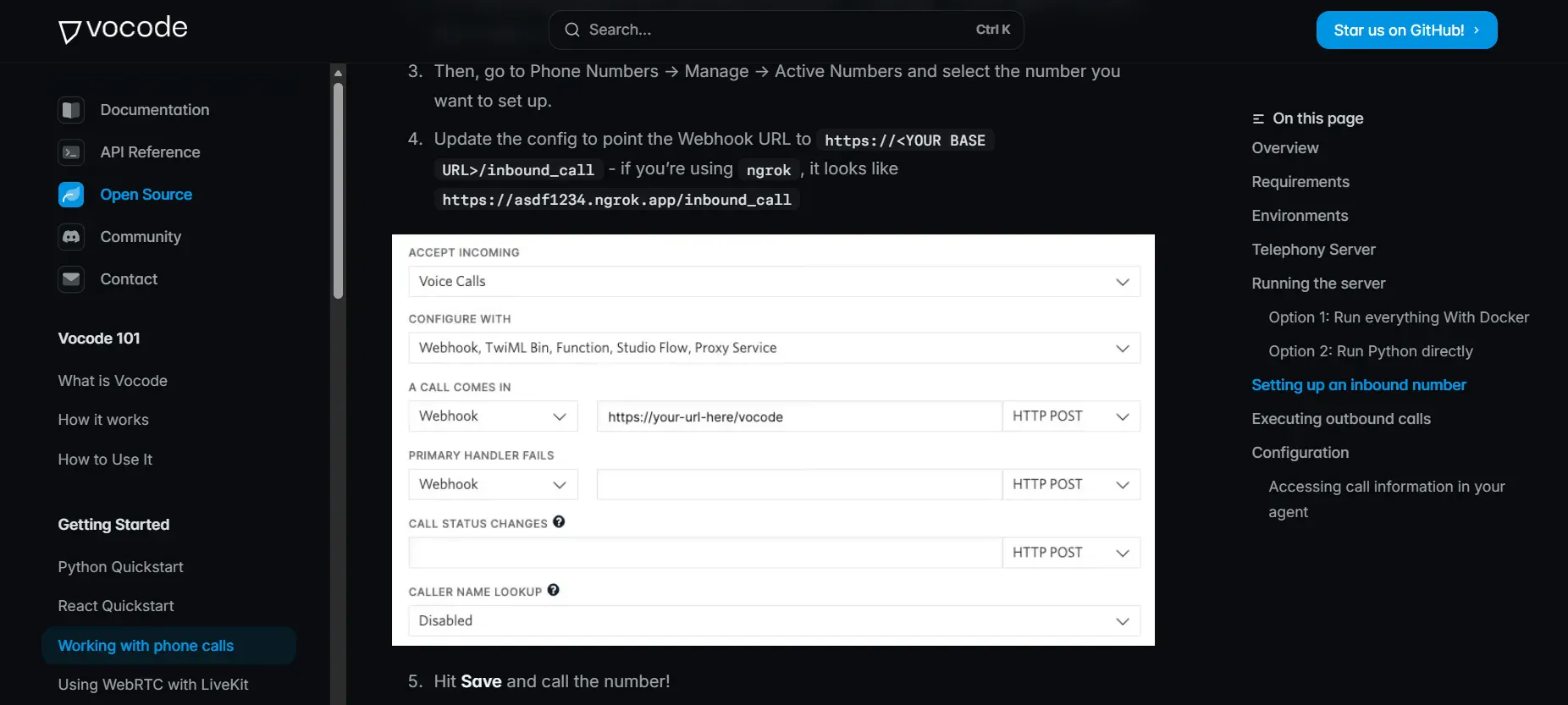 Screenshot of vocode page